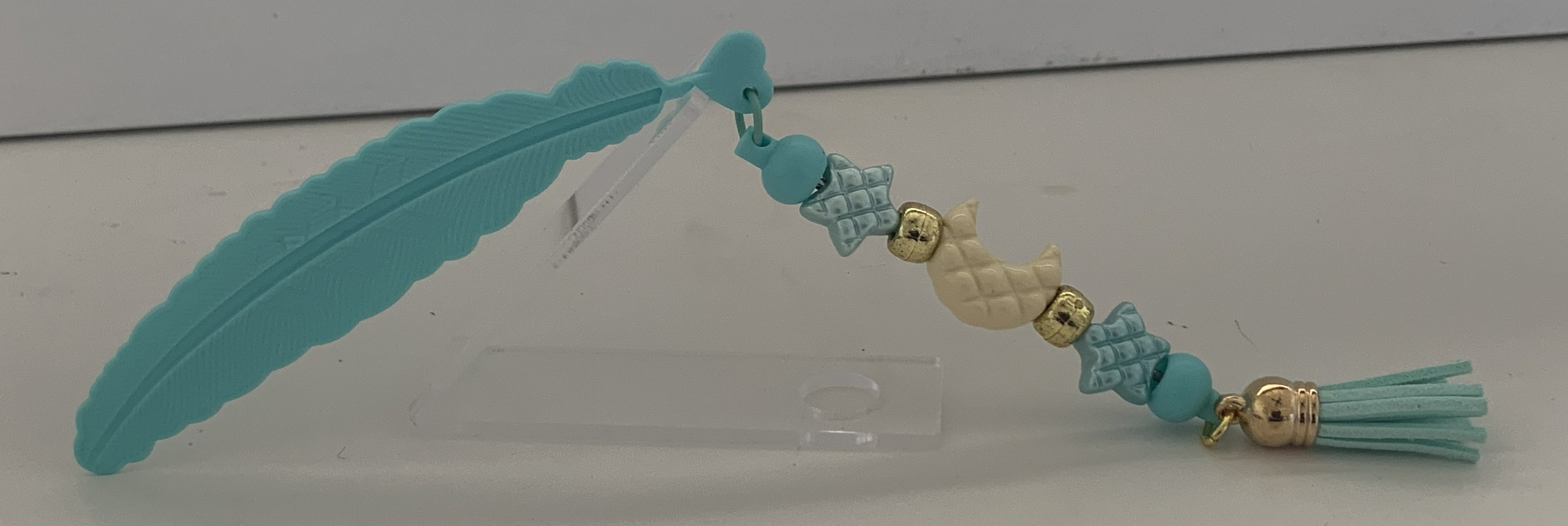 Handmade Feather & Ocean Charm Beaded Bookmark - Mint