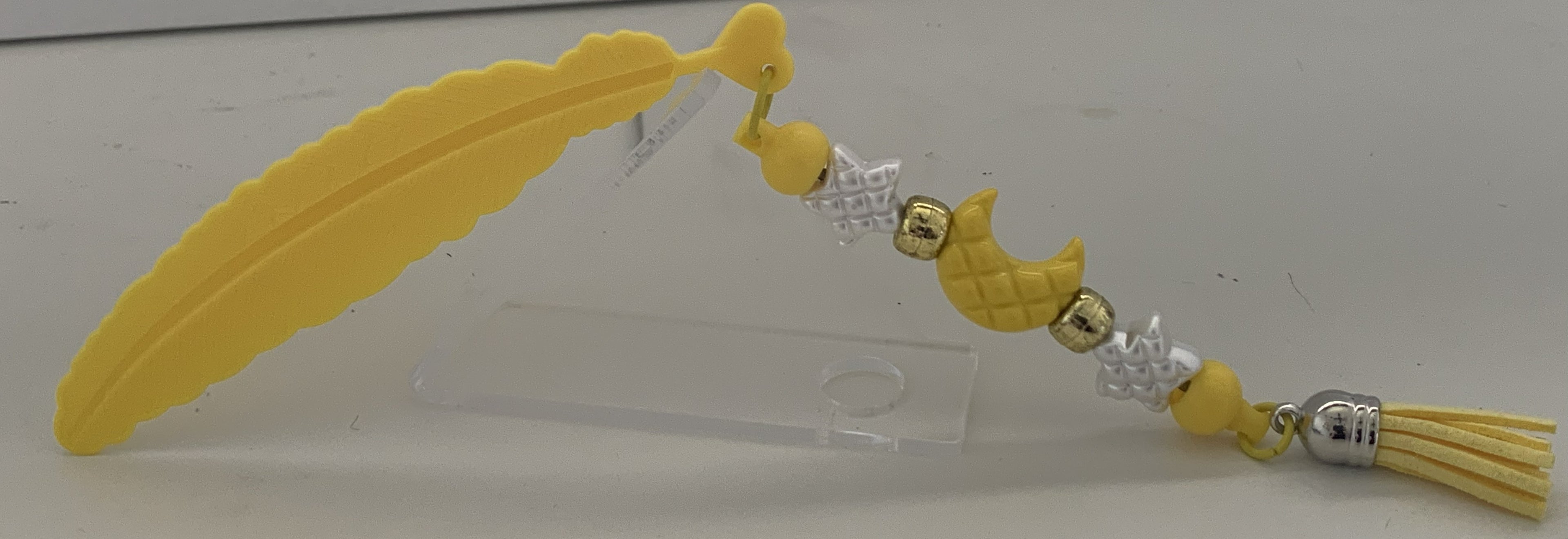 Handmade Feather & Ocean Charm Beaded Bookmark - Yellow