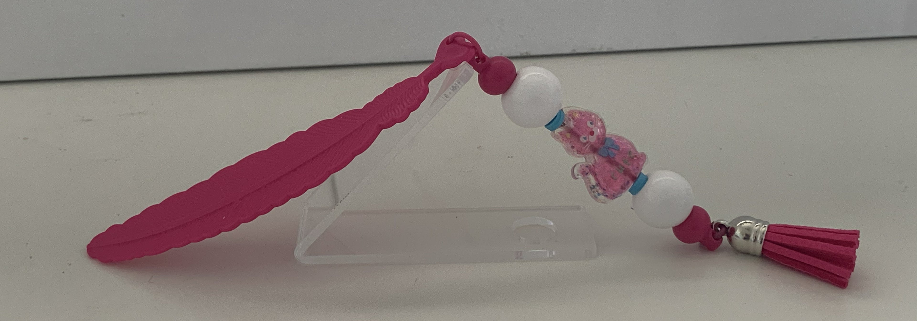 Handmade Feather & Butterfly Beaded Bookmark - Hot Pink