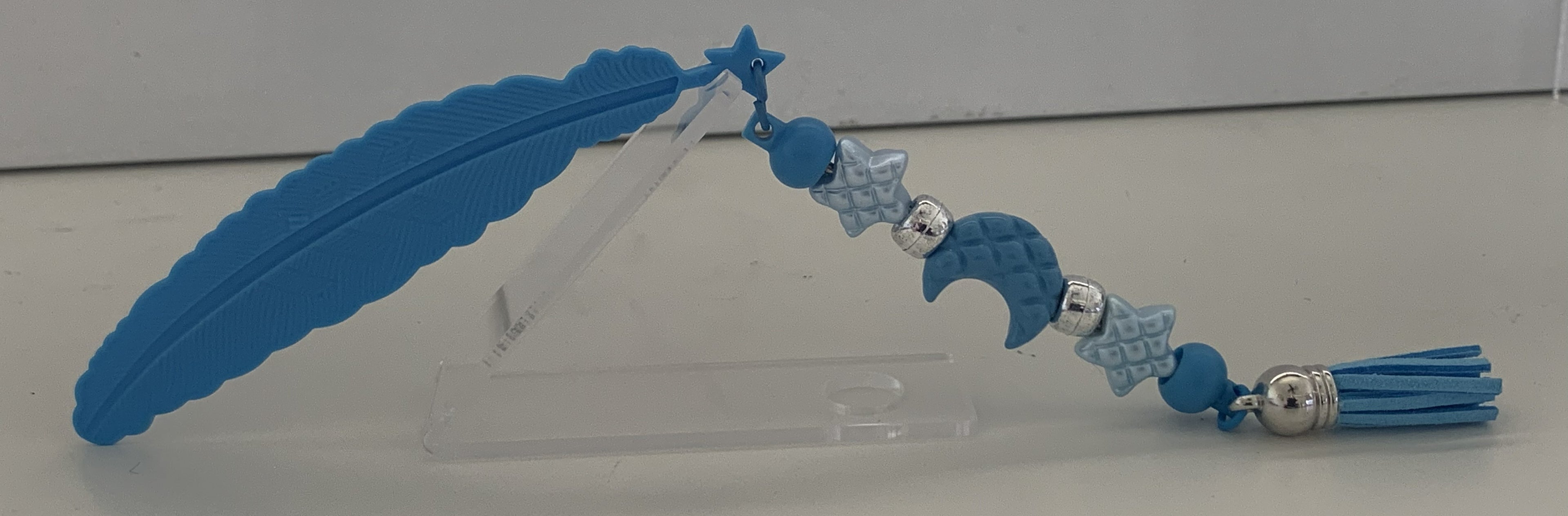 Handmade Feather & Moon Star Beaded Bookmark - Blue