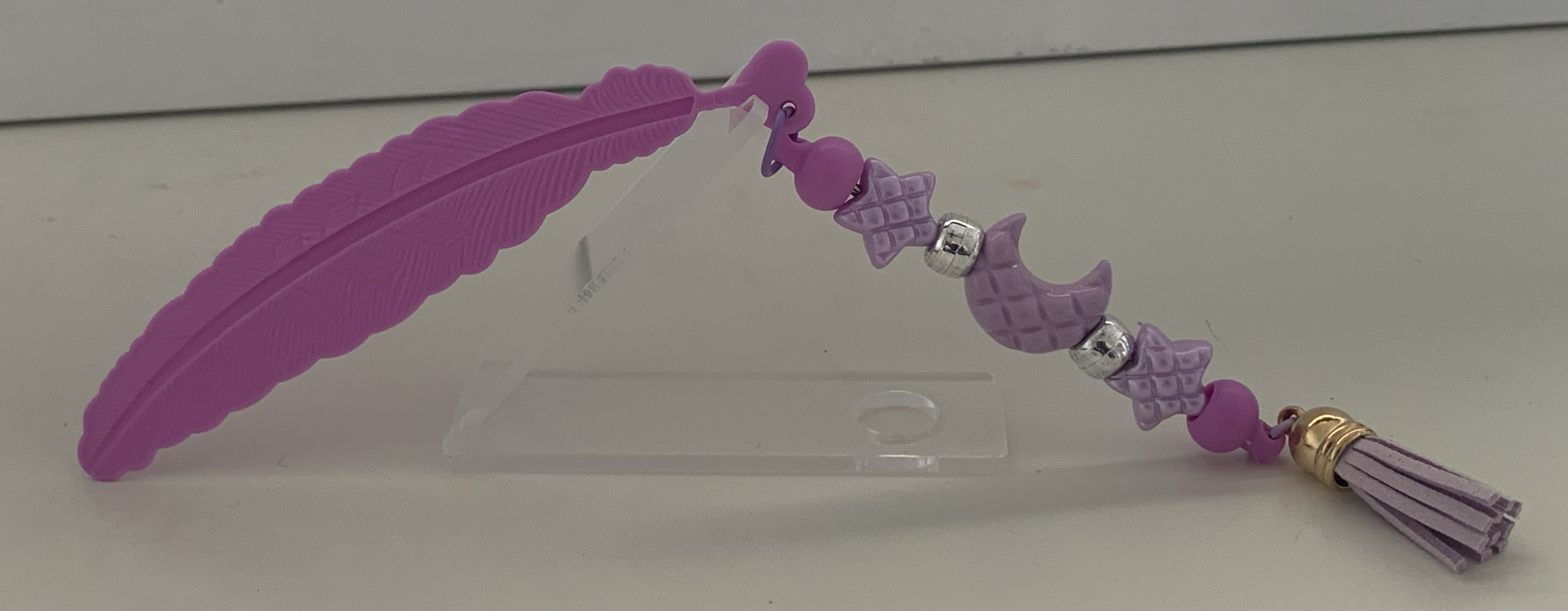 Handmade Feather & Moon Butterfly Beaded Bookmark - Purple