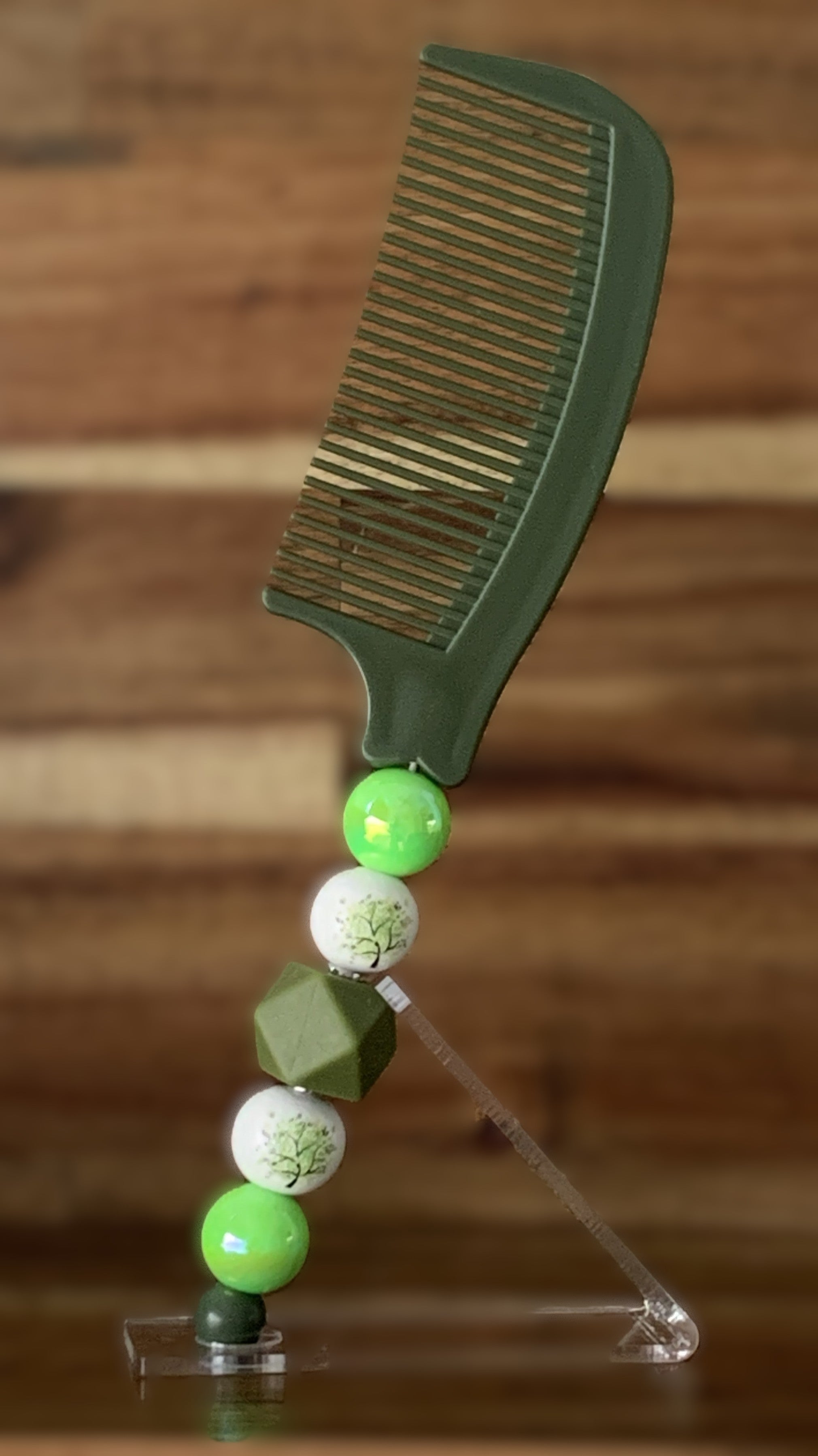 Dark Green Botanical Tree Beaded Comb
