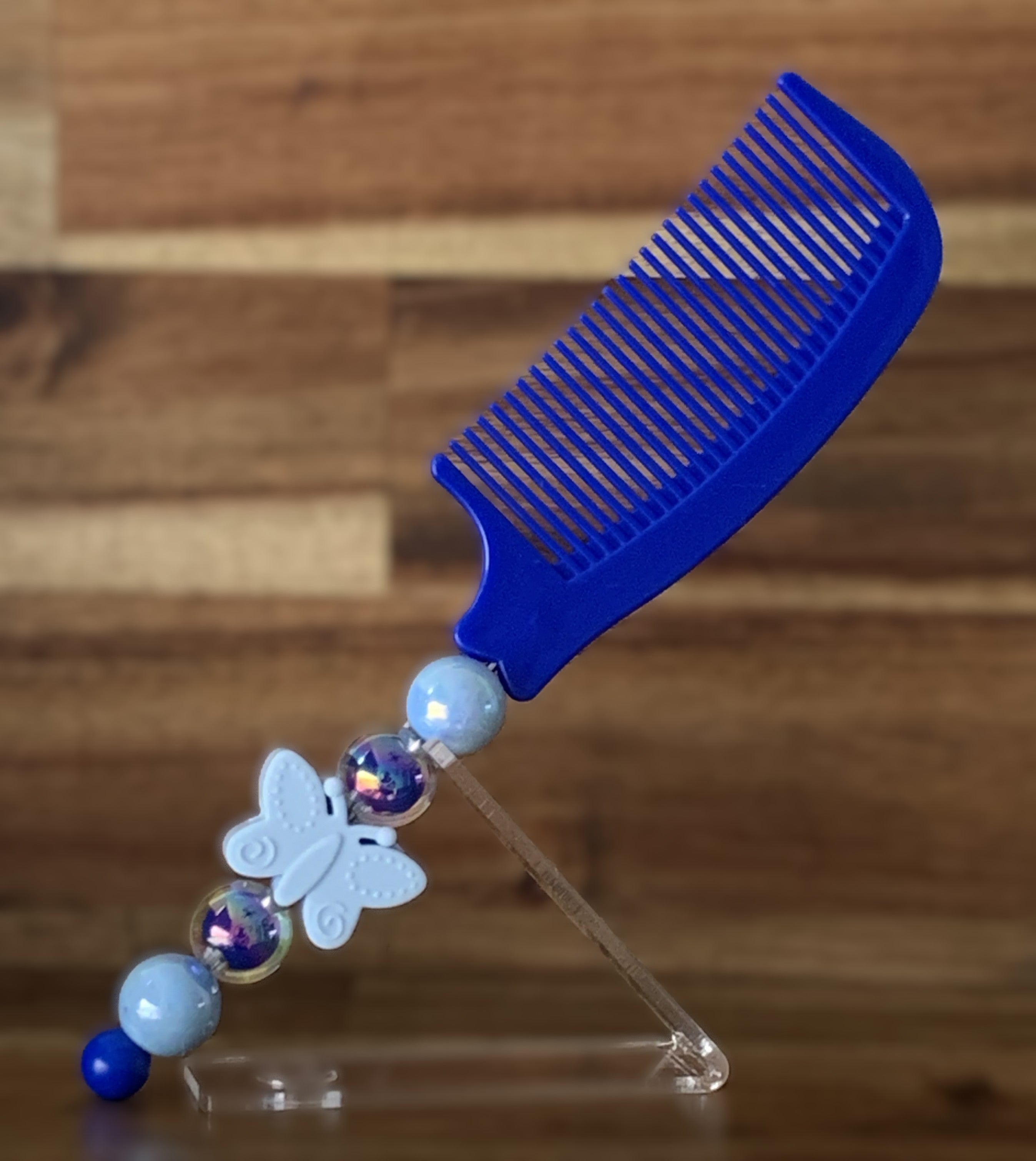 Royal Blue Butterfly Charm Beaded Comb