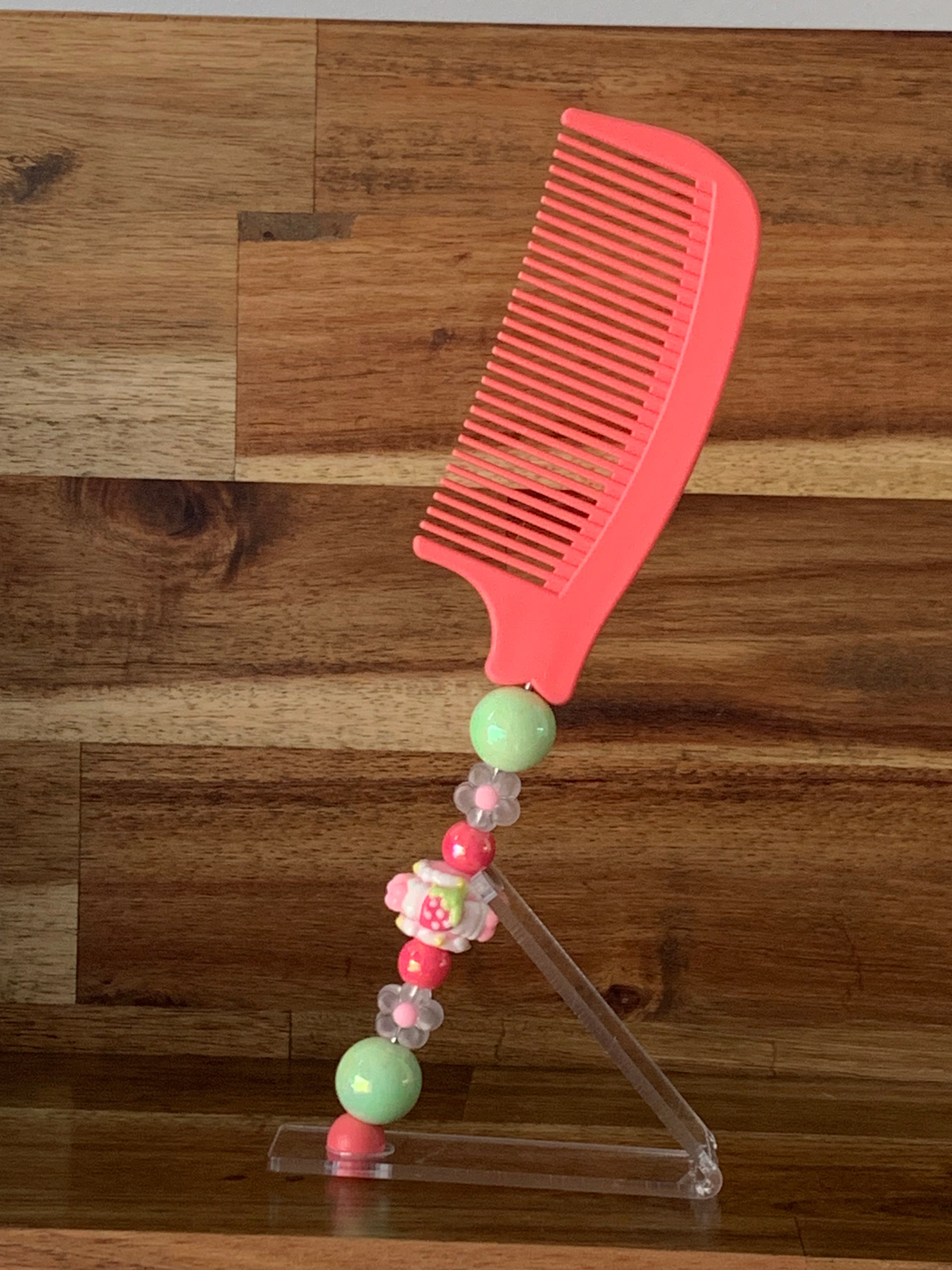 Coral Strawberry Charm Beaded Comb