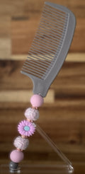 Grey Purple Daisy & Marbled Beaded Comb