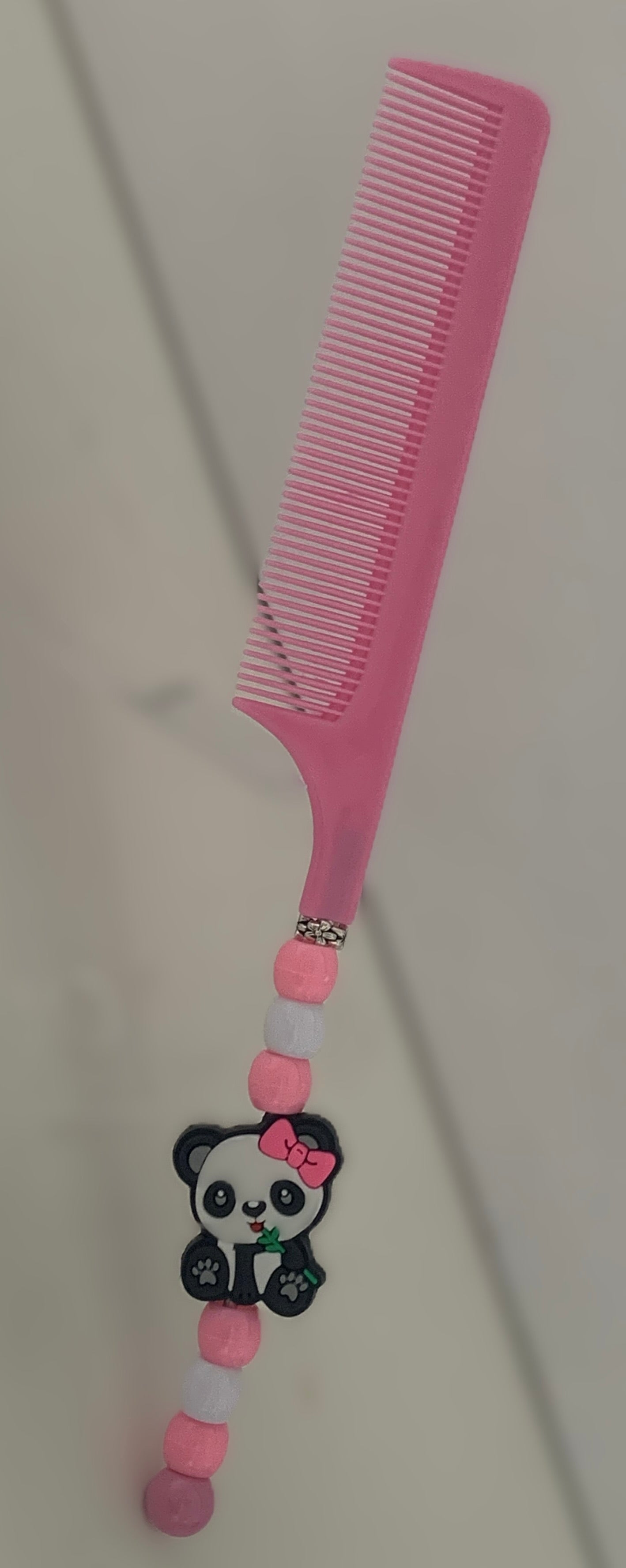 Pink Girly Panda Charm Rat Tail Comb