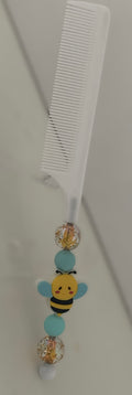 White Bumblebee Charm Beaded Rat Tail Comb