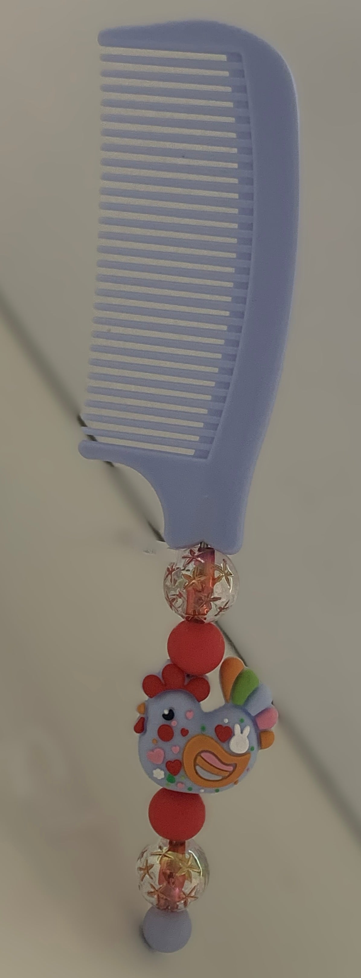 Periwinkle Rainbow Rooster Charm Beaded Comb