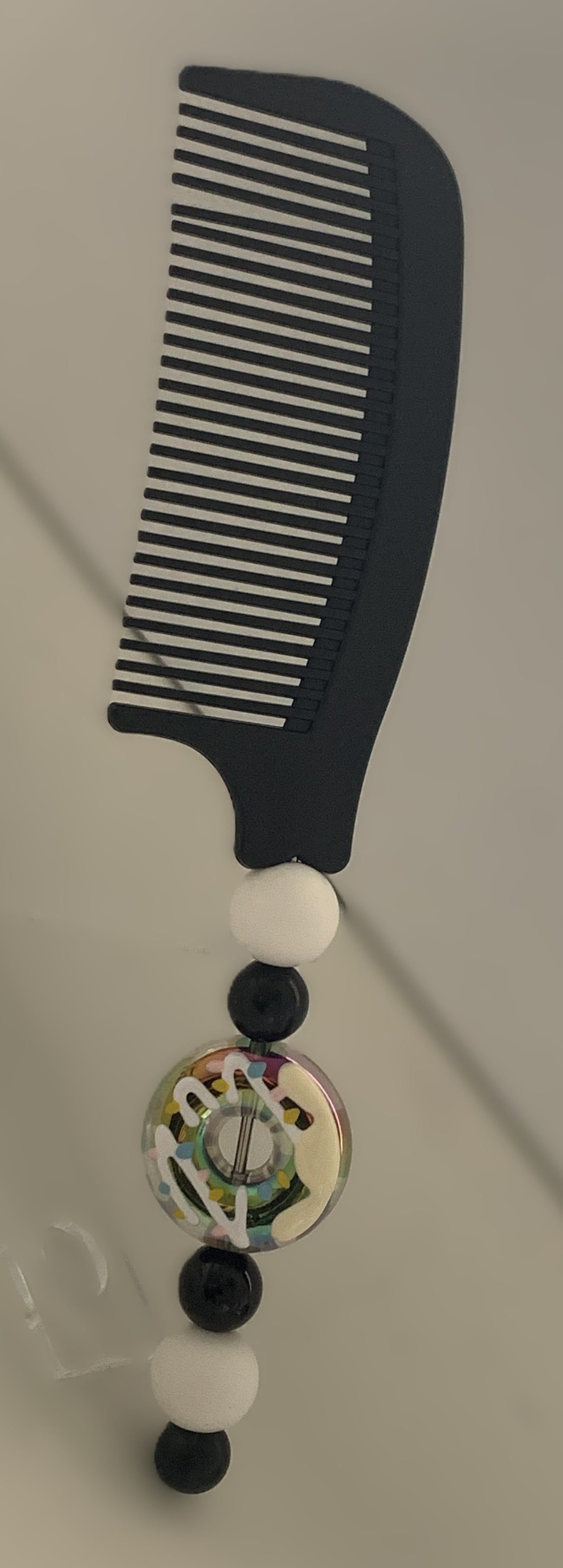 Black & White Donut Bead Beaded Comb