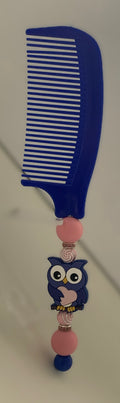 Navy Blue Owl Heart Charm Beaded Comb