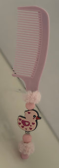 Blush Pink Heart Duck Pom Pom Beaded Comb