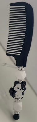 Black & White Tuxedo Cat Charm Beaded Comb