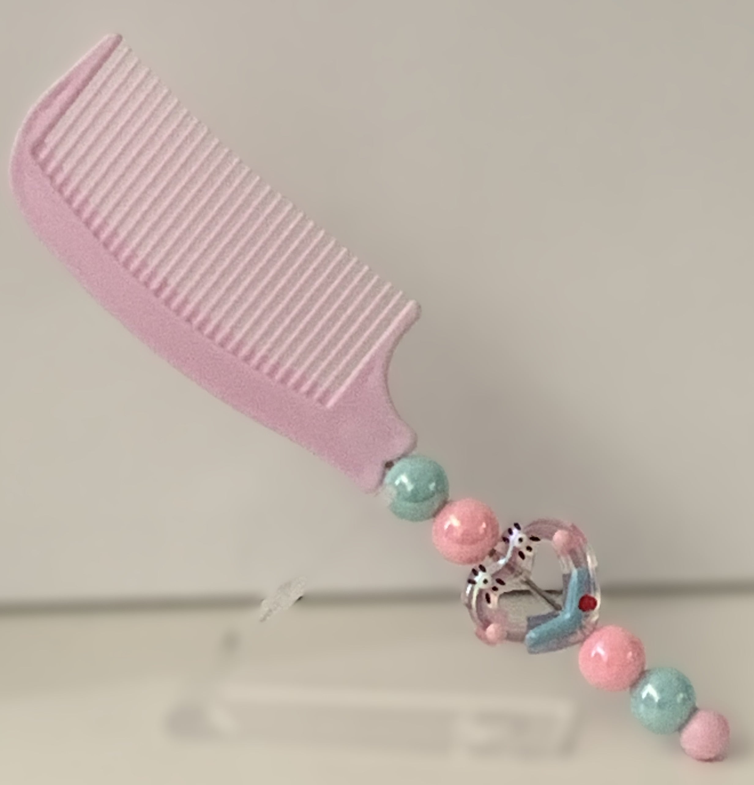 Pink Cat Face Charm Beaded Comb