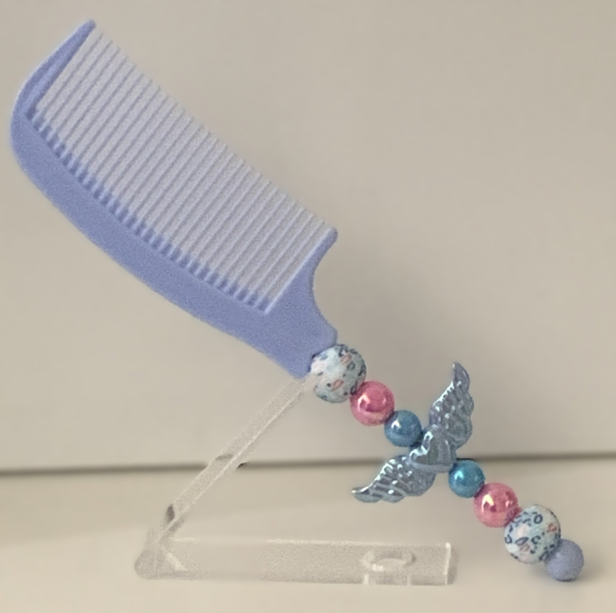 Pale Blue Angel Wings Charm Beaded Comb
