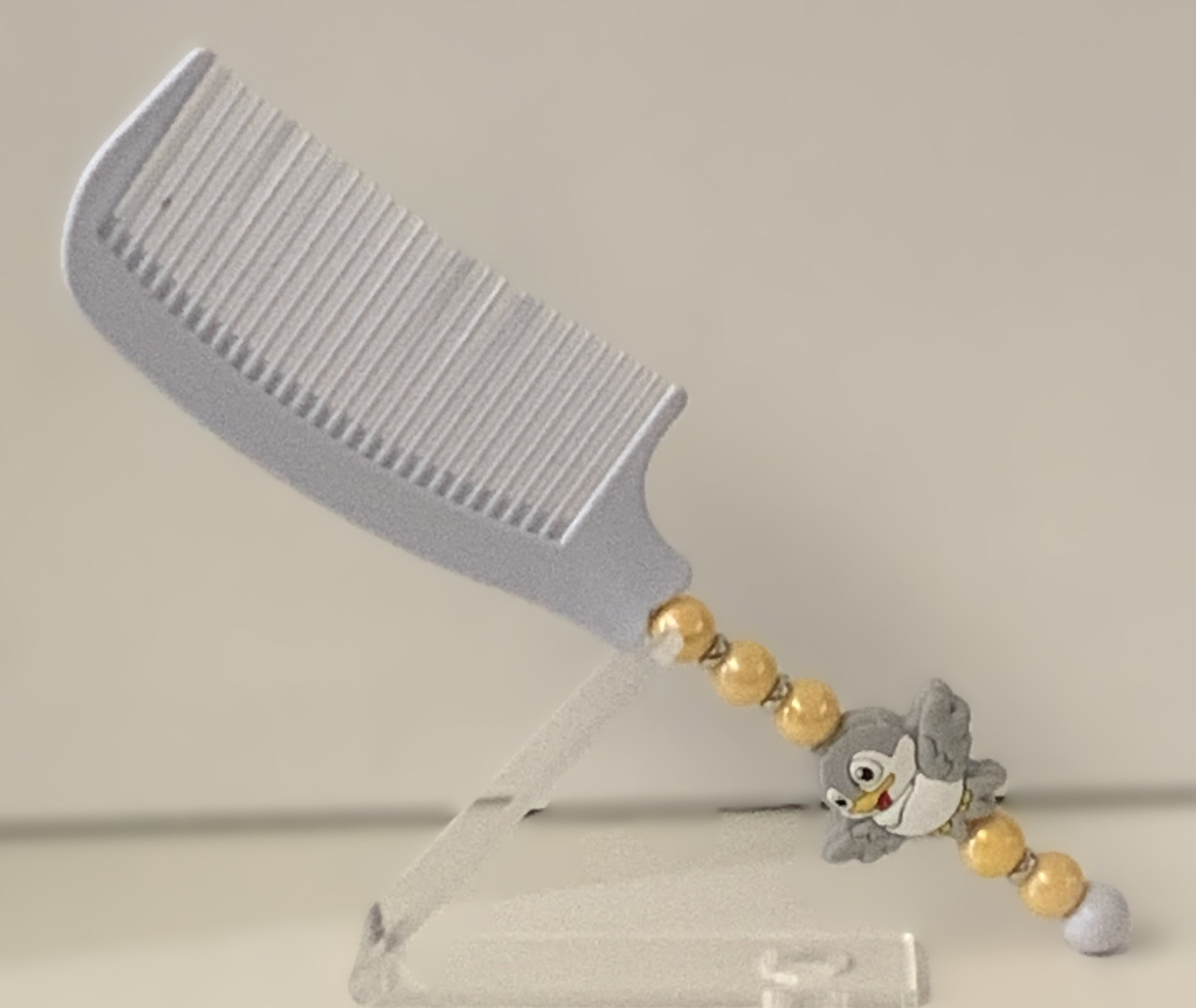 Grey Bird Charm Gold Pearl Beaded Comb