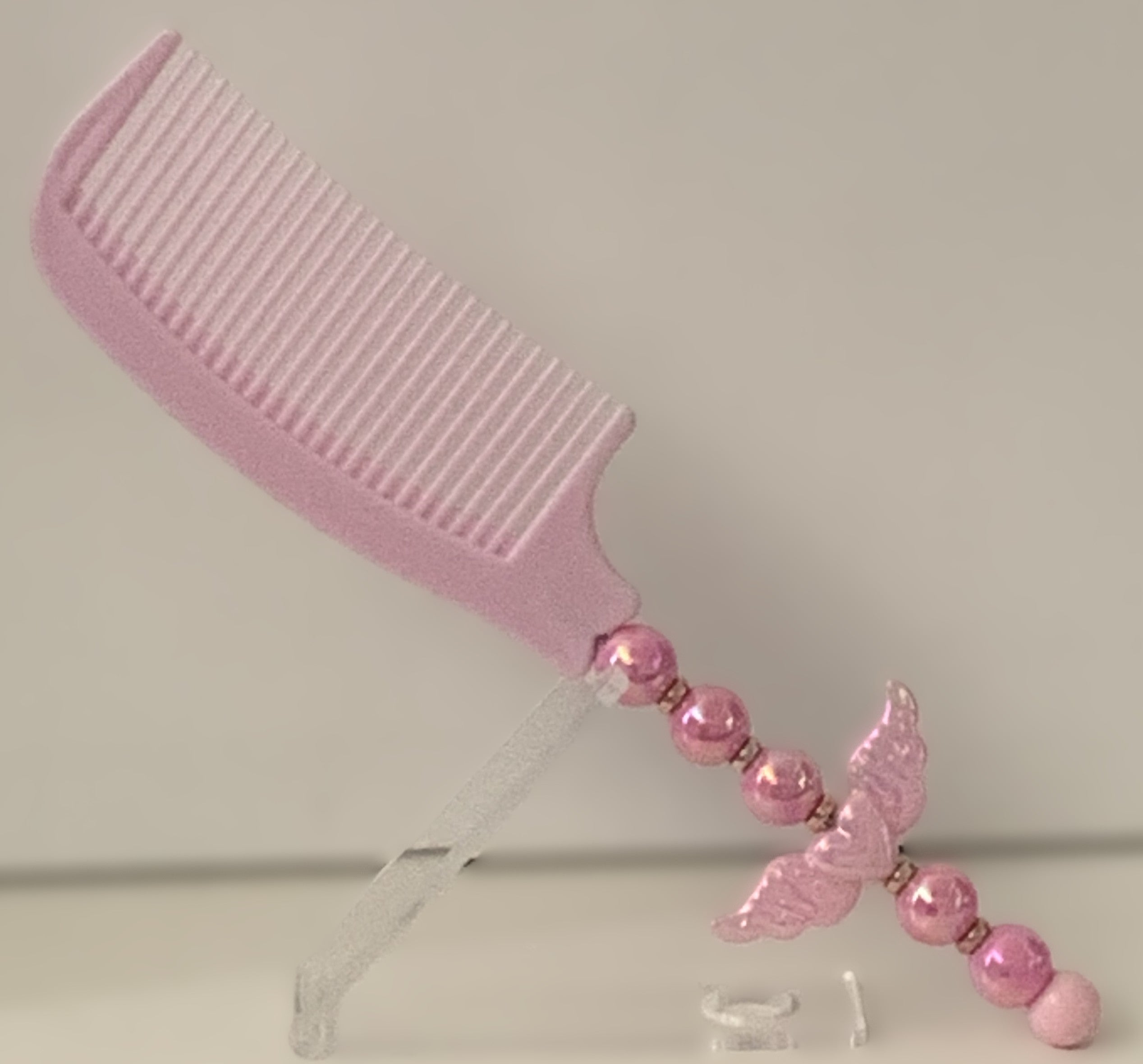 Pink Angel Wings Charm Pearl Beaded Comb