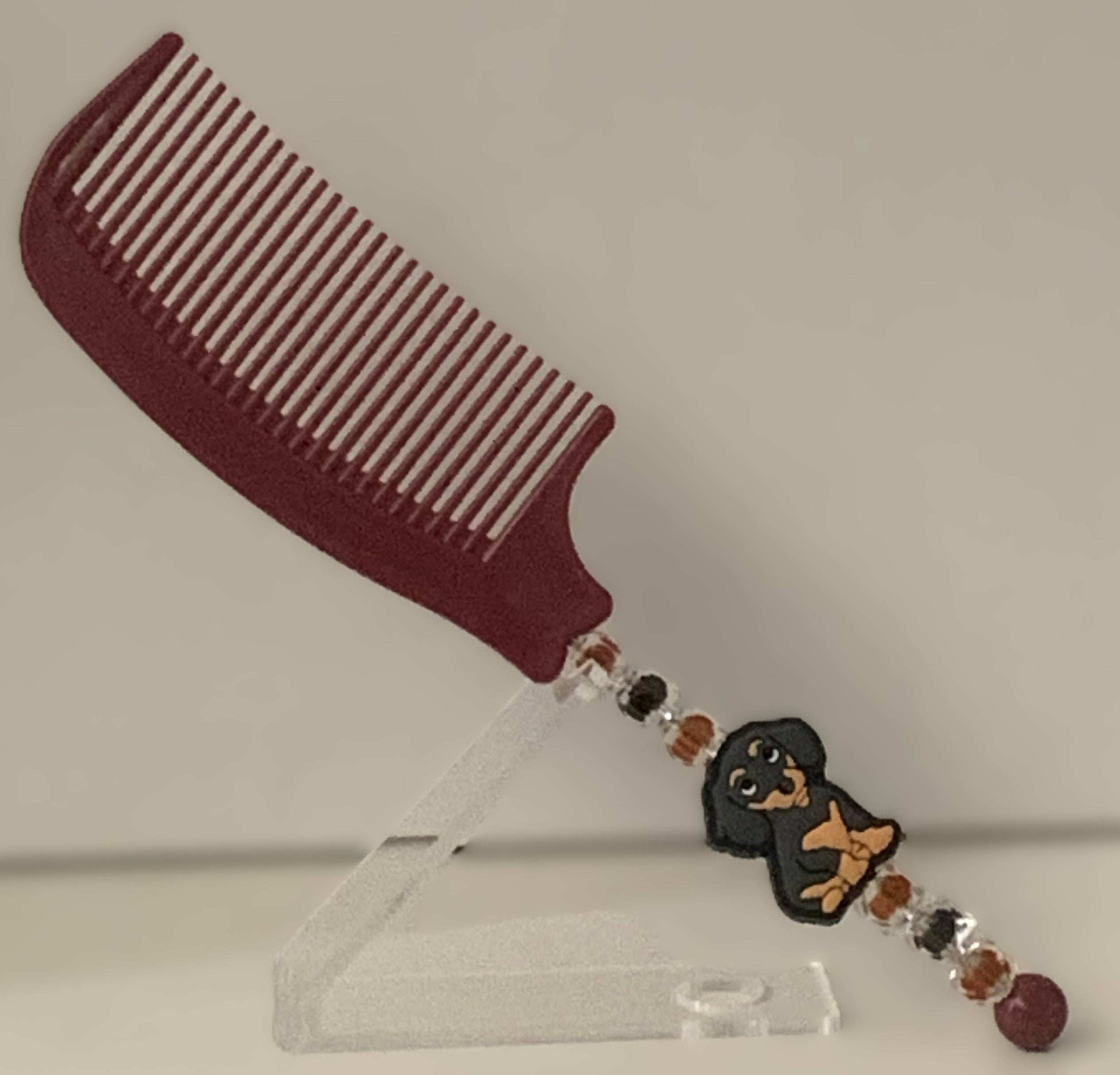 Burgundy Dog Charm Beaded Comb