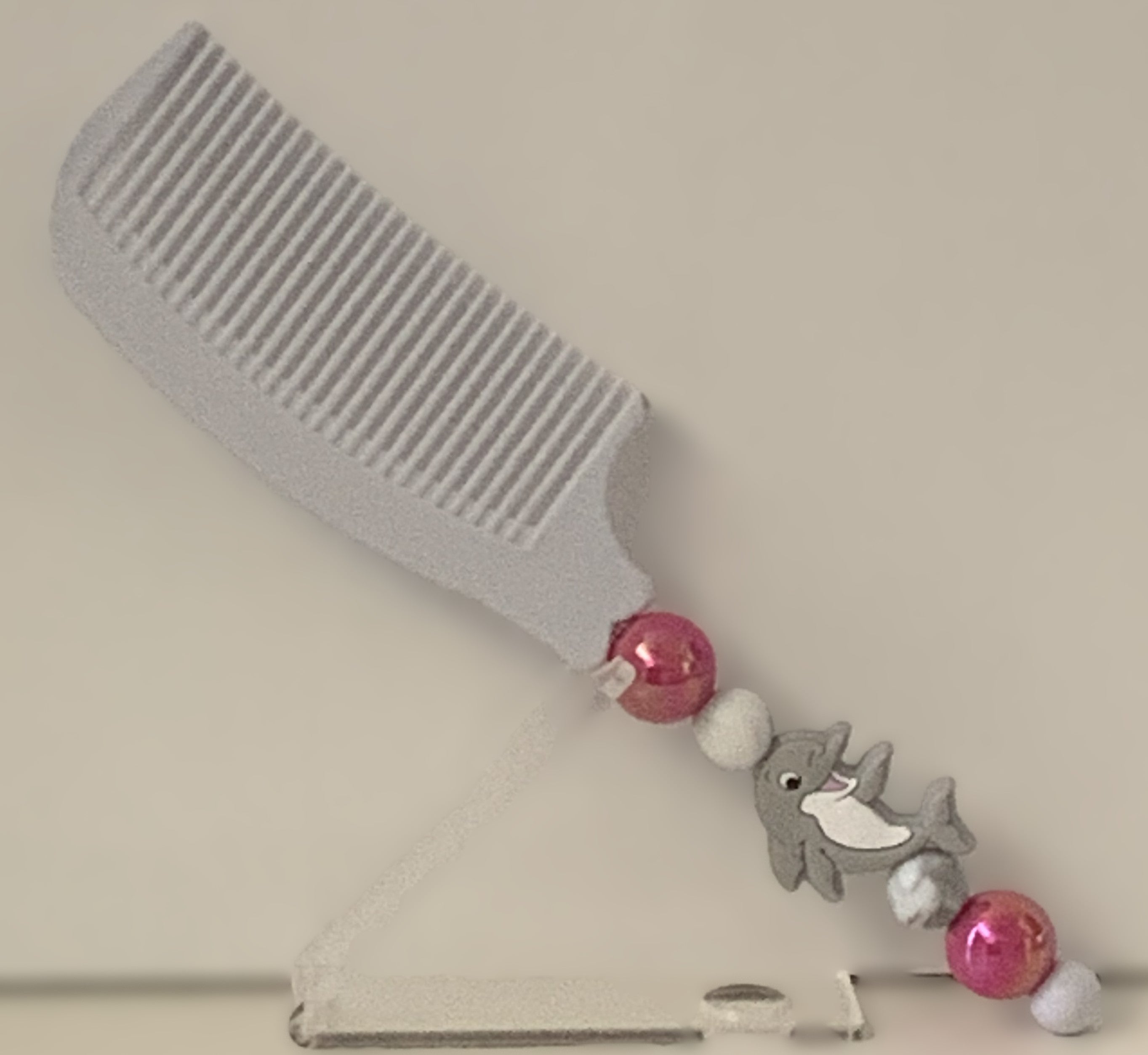 White Dolphin Charm Pink Pearl Beaded Comb