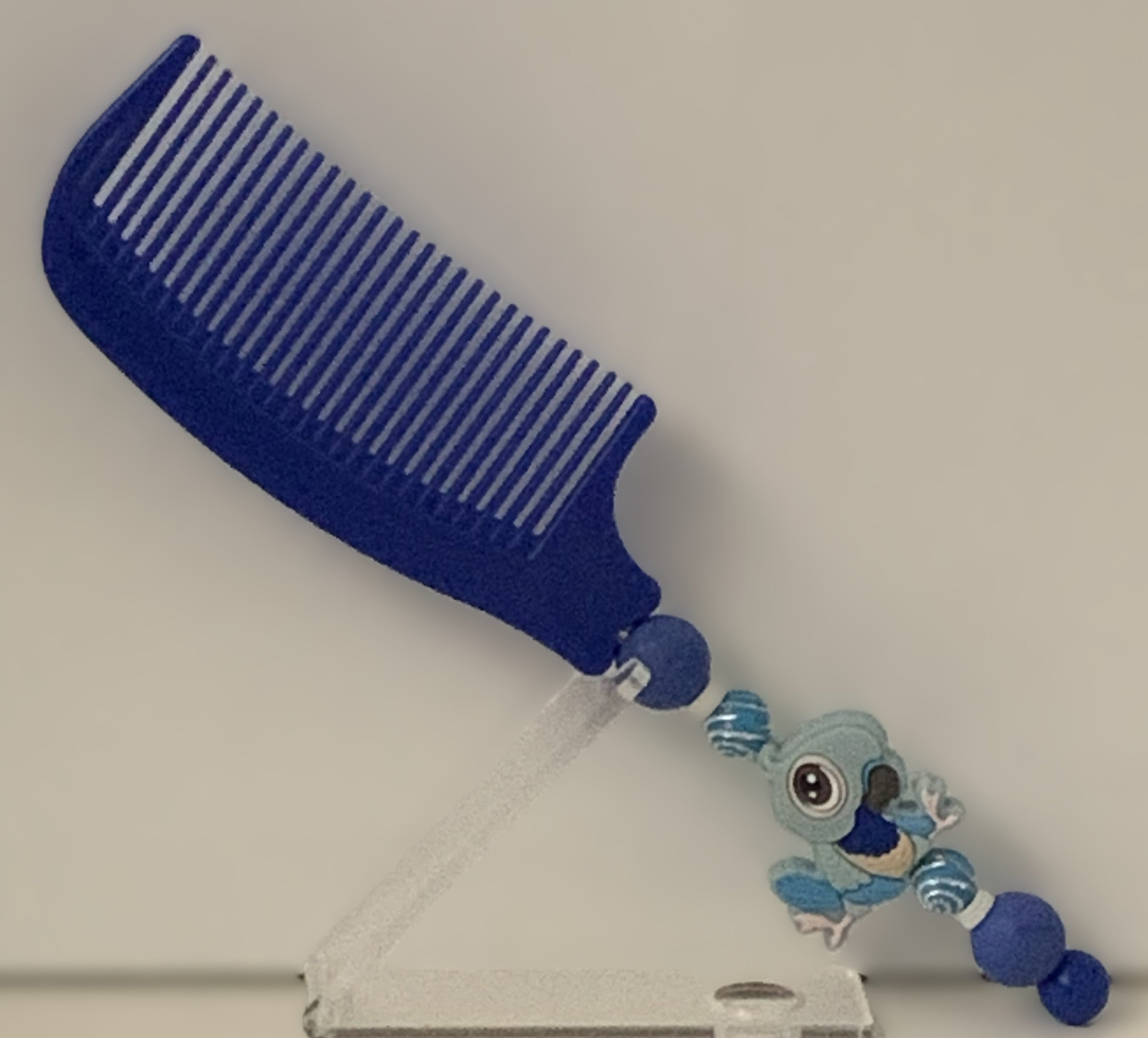Cobalt Blue Bird Charm Beaded Comb