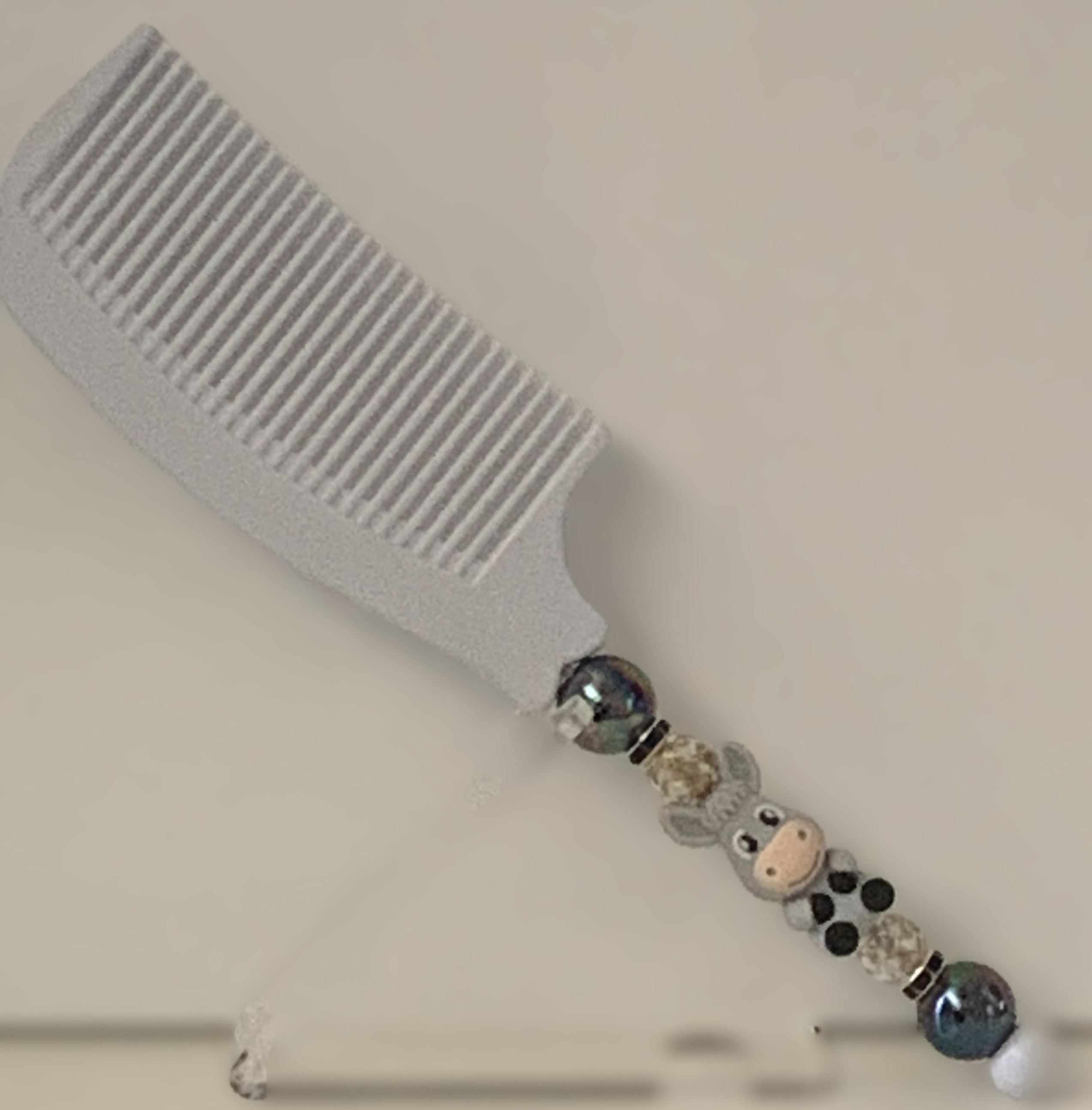 White Donkey Charm Teal Pearl Beaded Comb