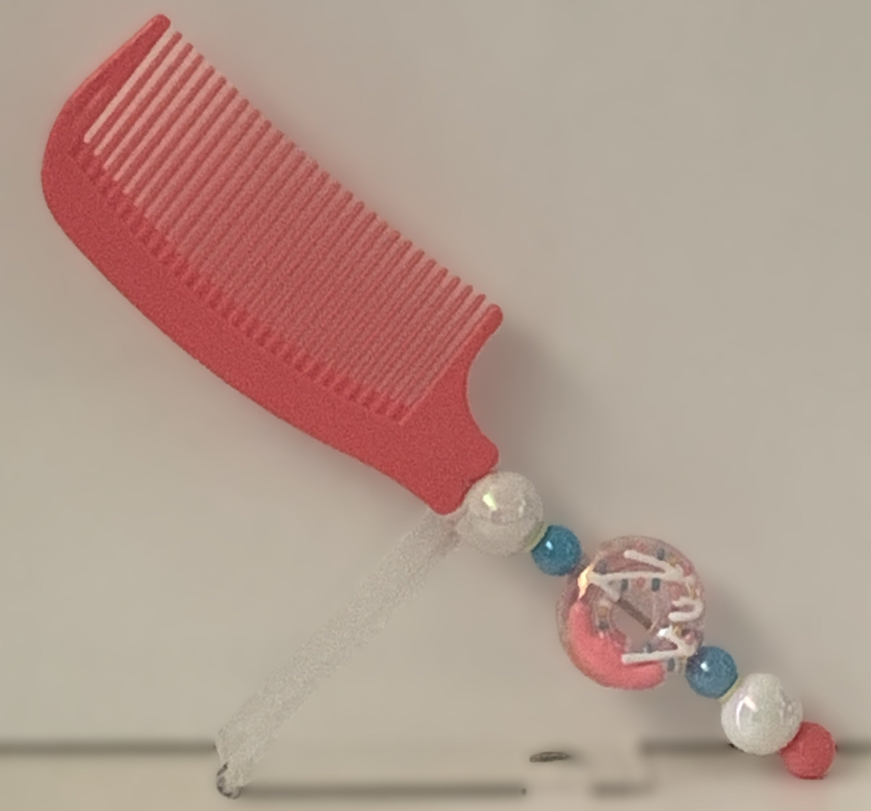 Coral Pink Donut Charm Beaded Rat Tail Comb