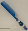 Blue Police Vest Charm Beaded Rat Tail Comb