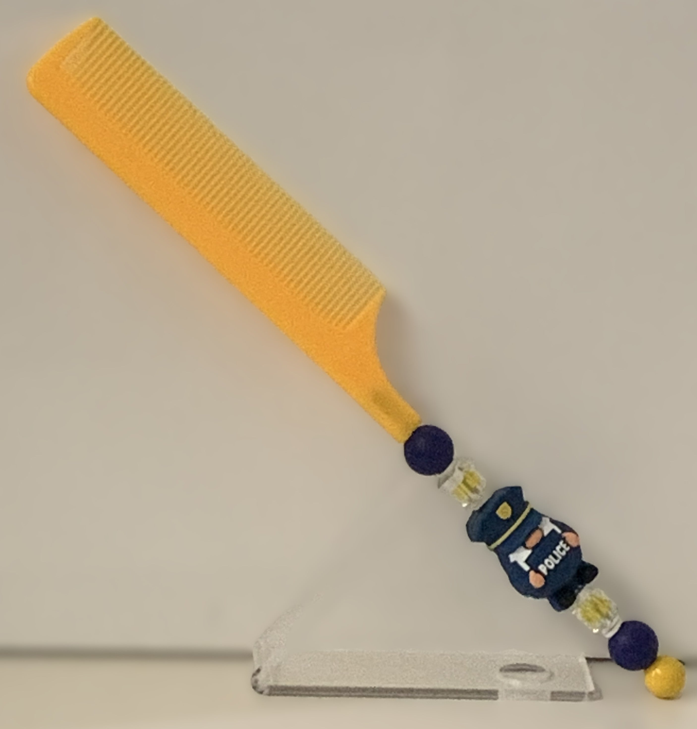 Yellow Policeman Charm Beaded Rat Tail Comb