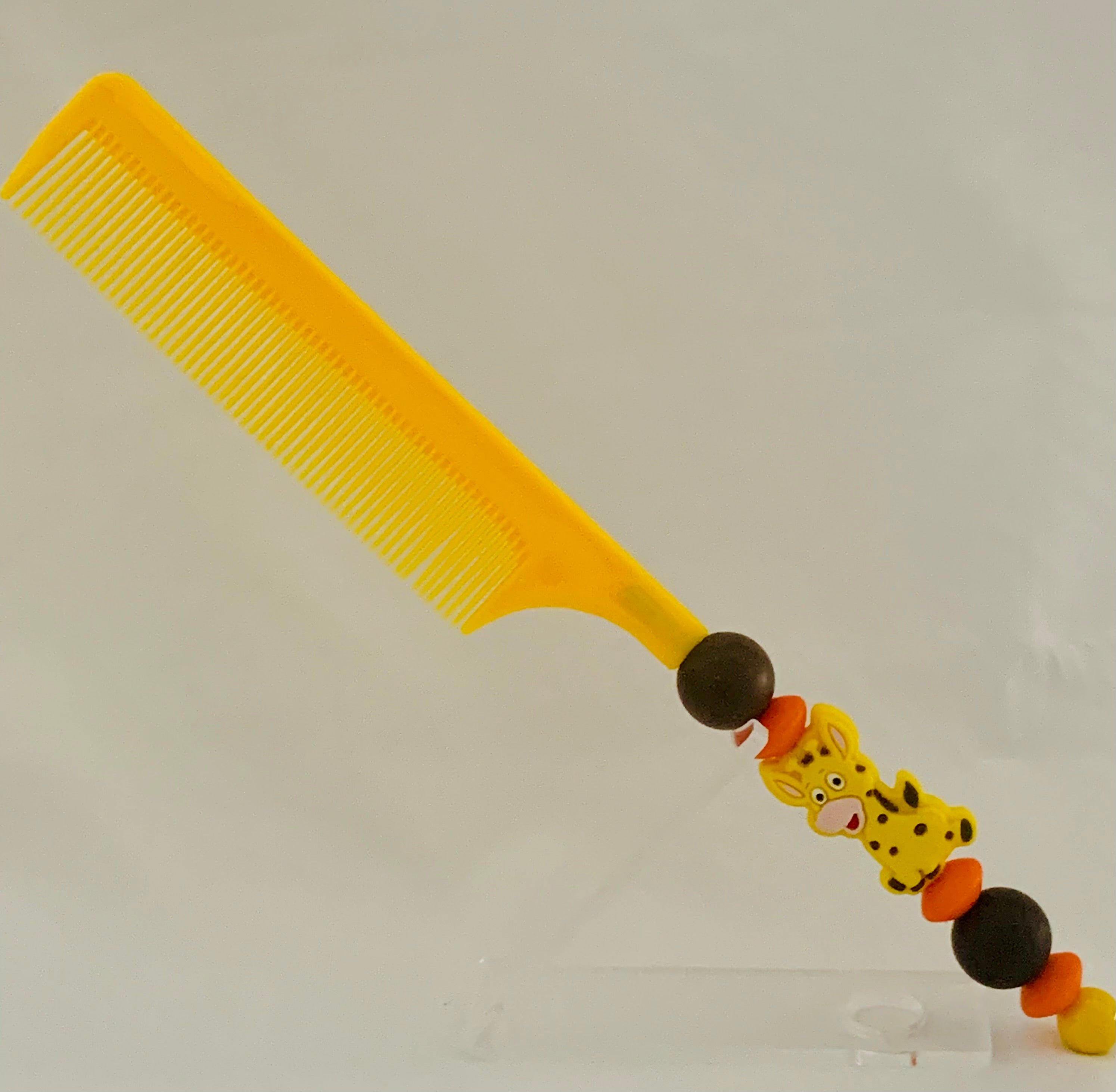 Yellow Giraffe Charm Beaded Comb