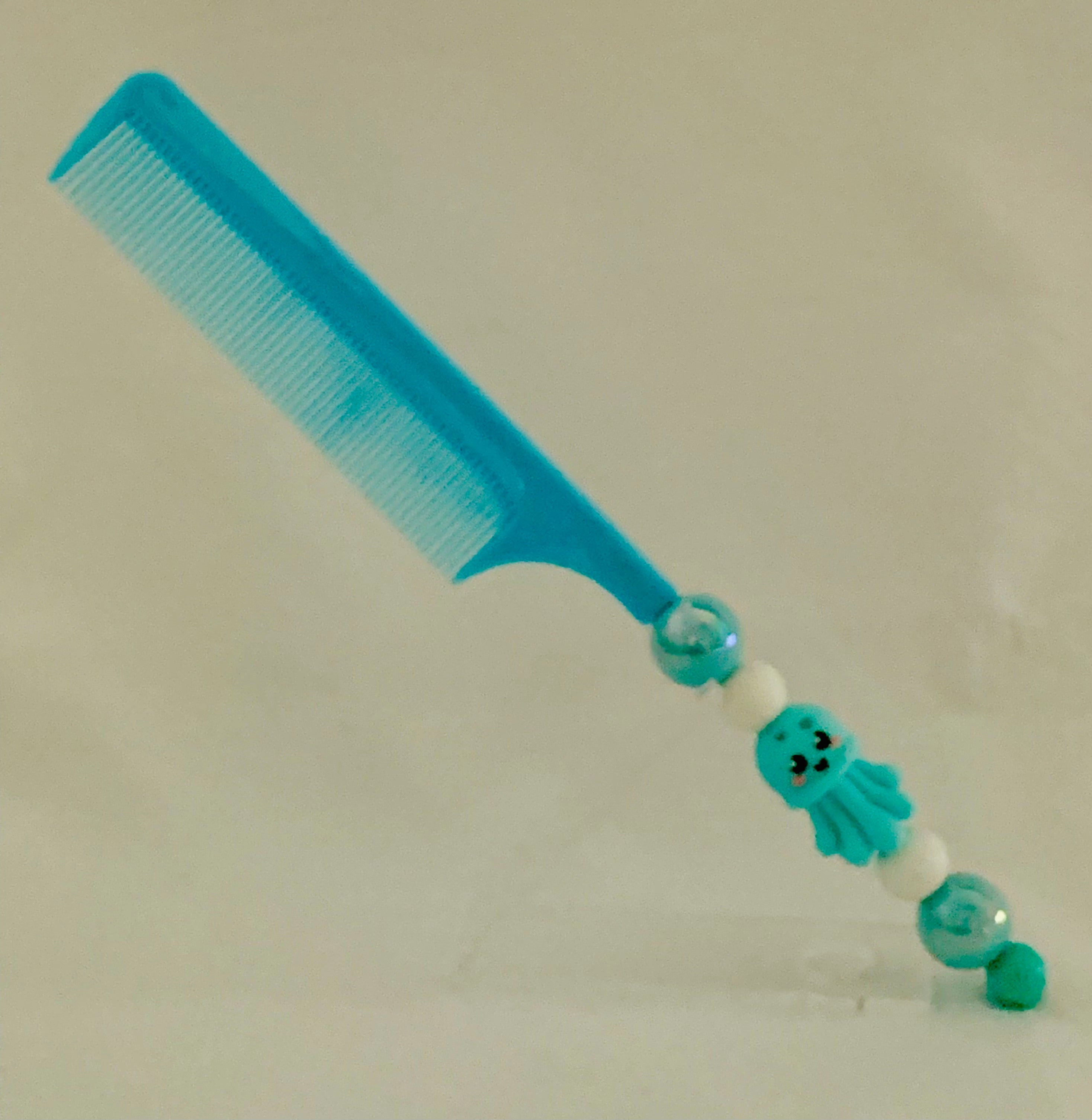 Teal Octopus Charm Beaded Comb