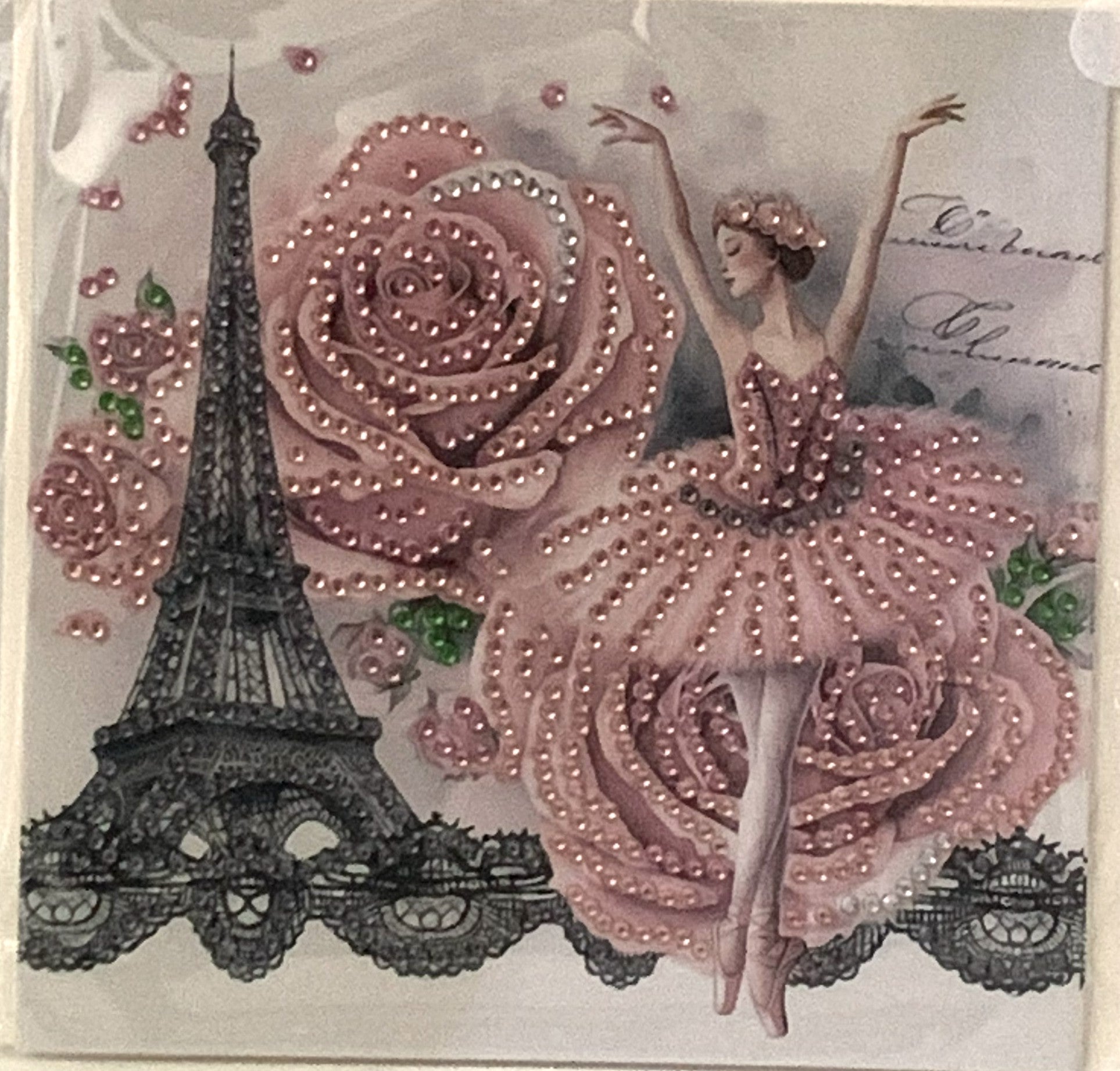 Parisian Ballerina Rose Crystal Art Greeting Card