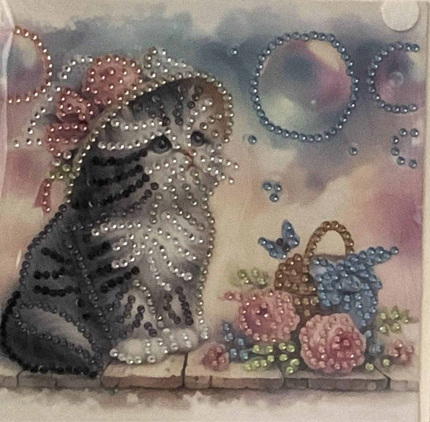 Moonlit Kitten Crystal Art Greeting Card