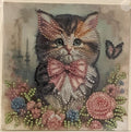 Kitten with Pink Bow Crystal Art Greeting Card
