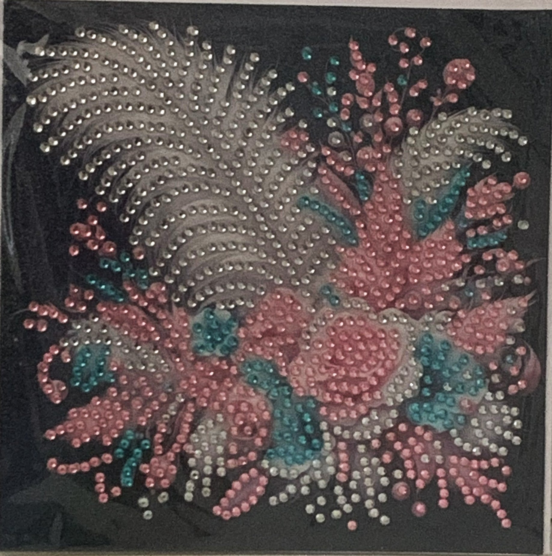Pink & Teal Jewelled Feather Crystal Art Greeting Card