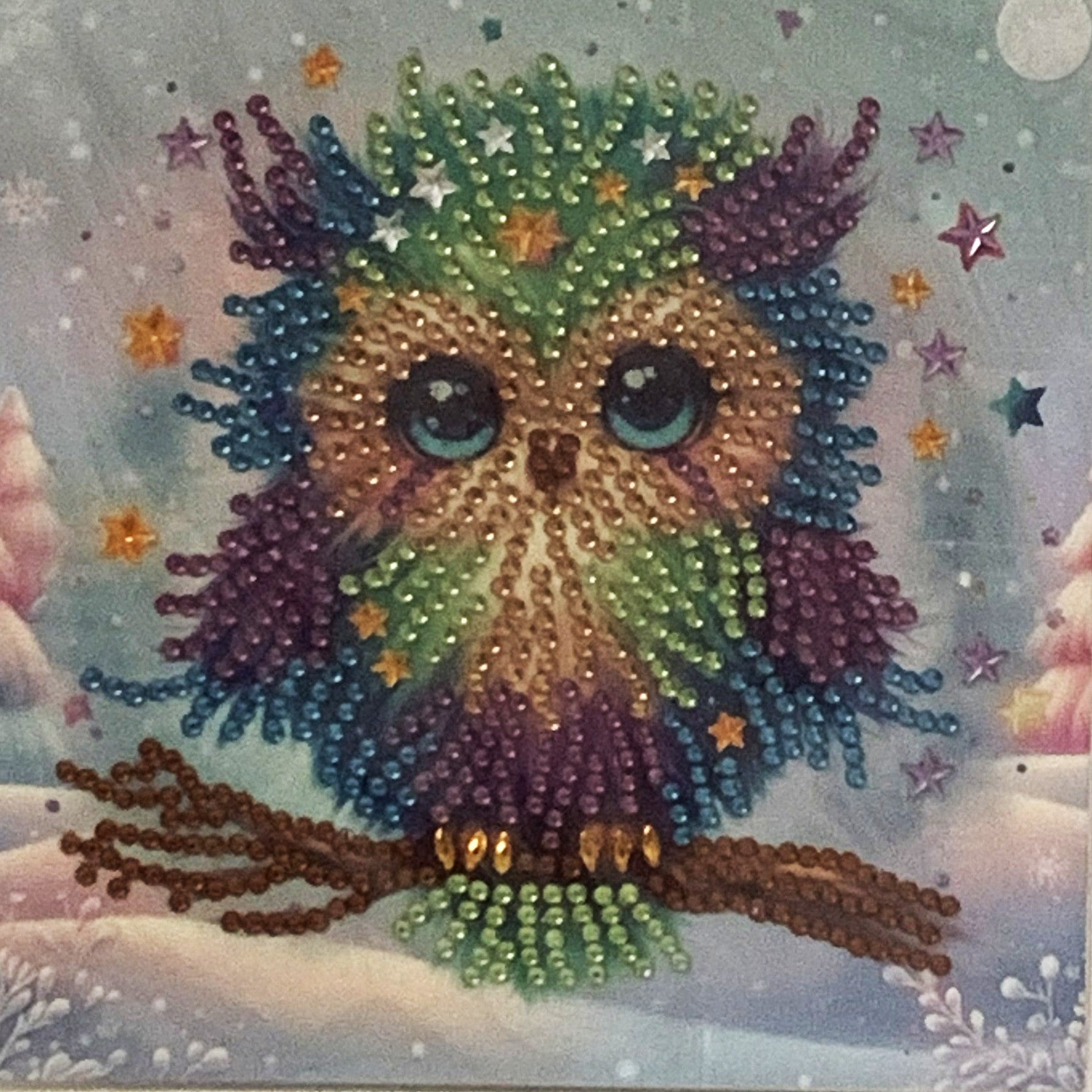 Starry Night Owl Crystal Art Greeting Card