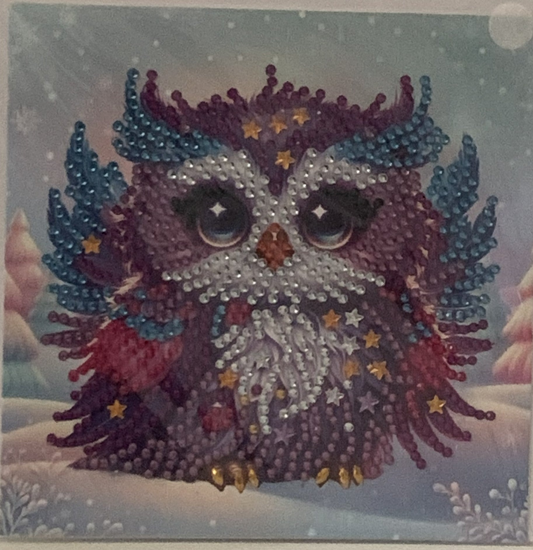 Winter Owl Crystal Art Greeting Card