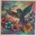 Teal & Purple Hummingbird Garden Crystal Art Greeting Card