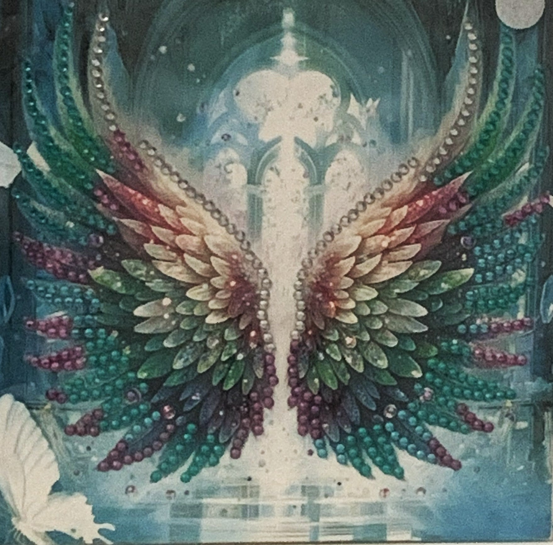 Teal Angel Wings Crystal Art Greeting Card