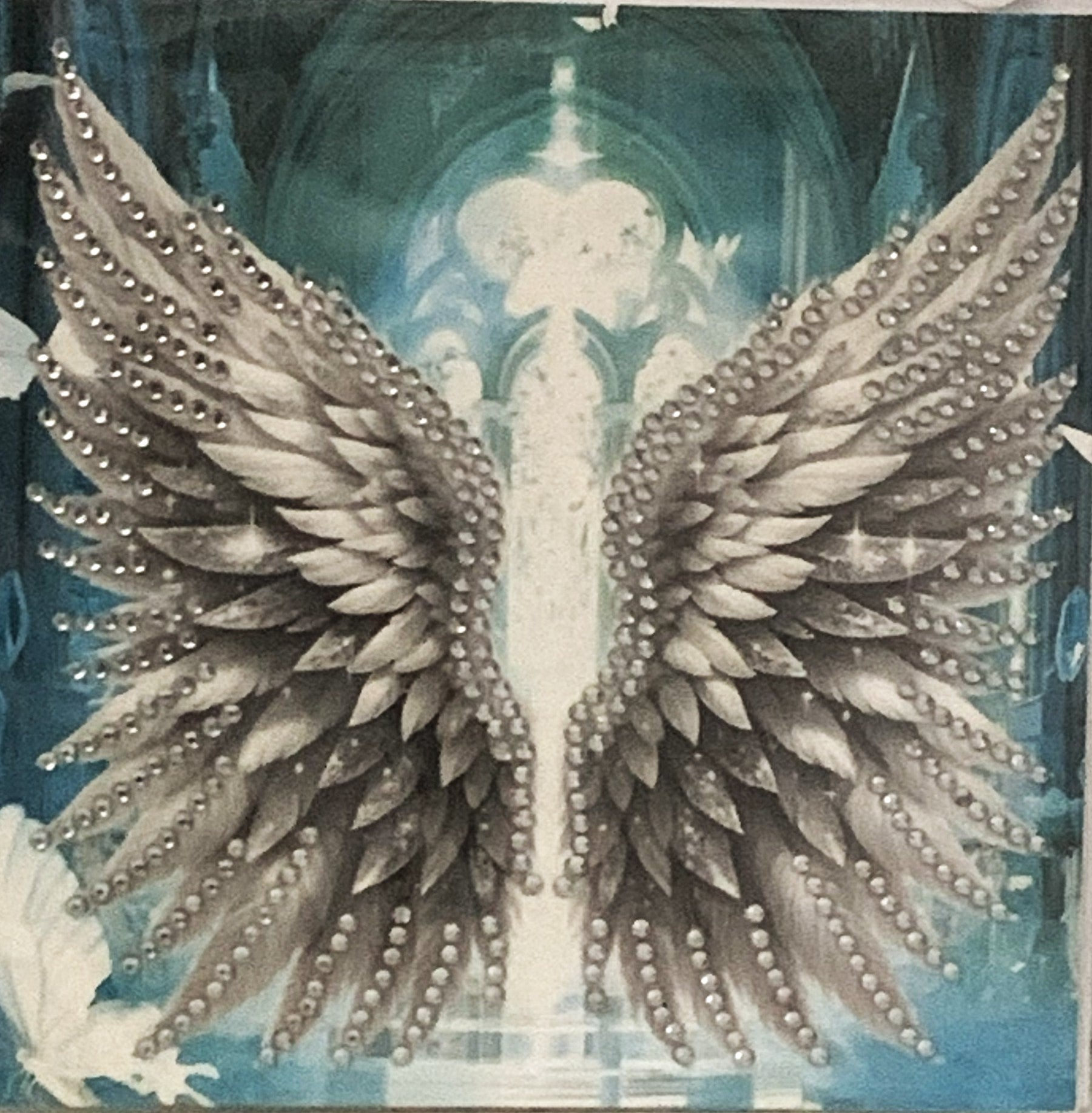 Golden Angel Wings Crystal Art Greeting Card