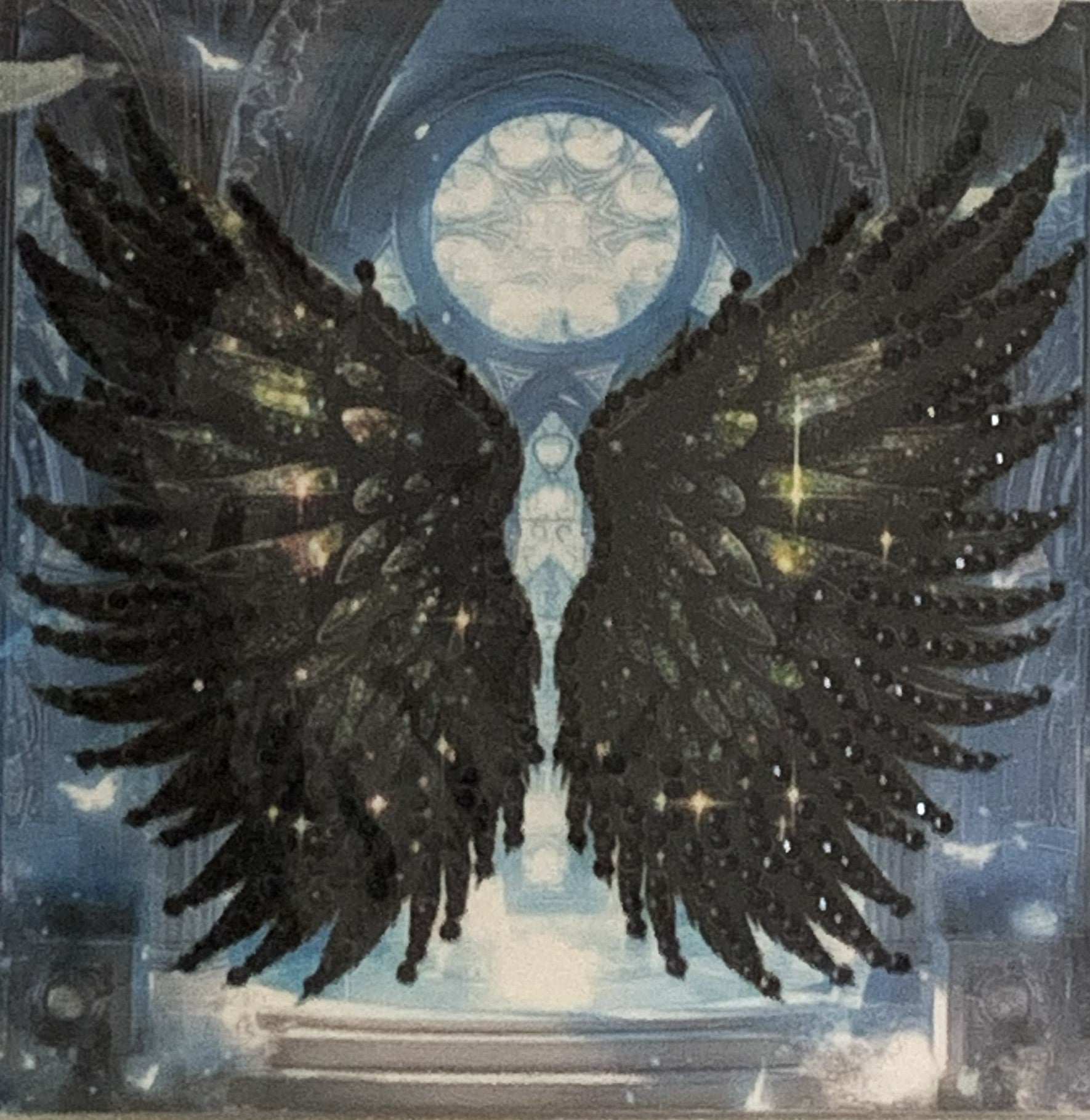 Black Angel Wings Crystal Art Greeting Card