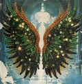 Forest Green & Gold Angel Wings Crystal Art Greeting Card