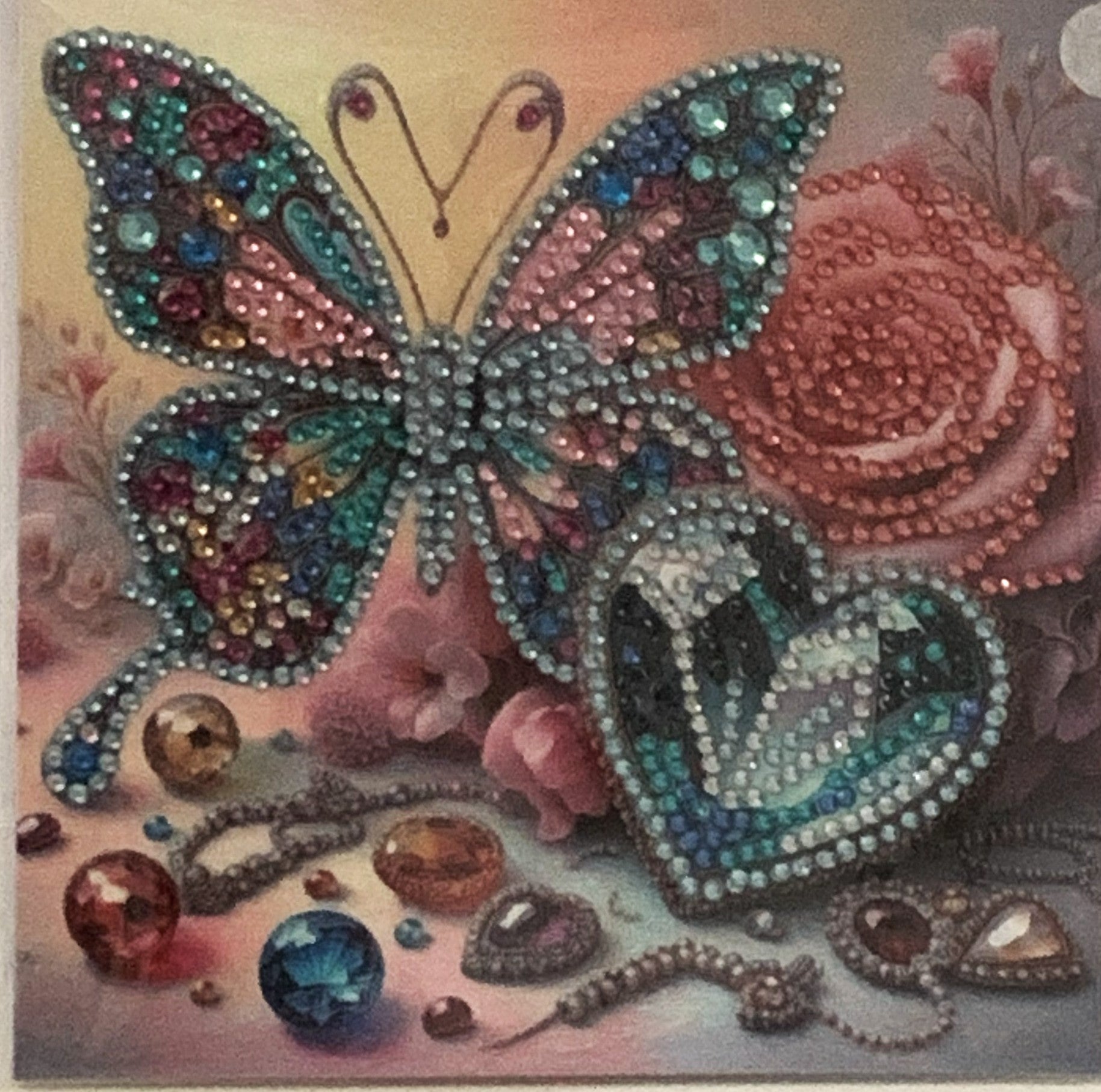 Jewelled Butterfly & Rose Crystal Art Greeting Card