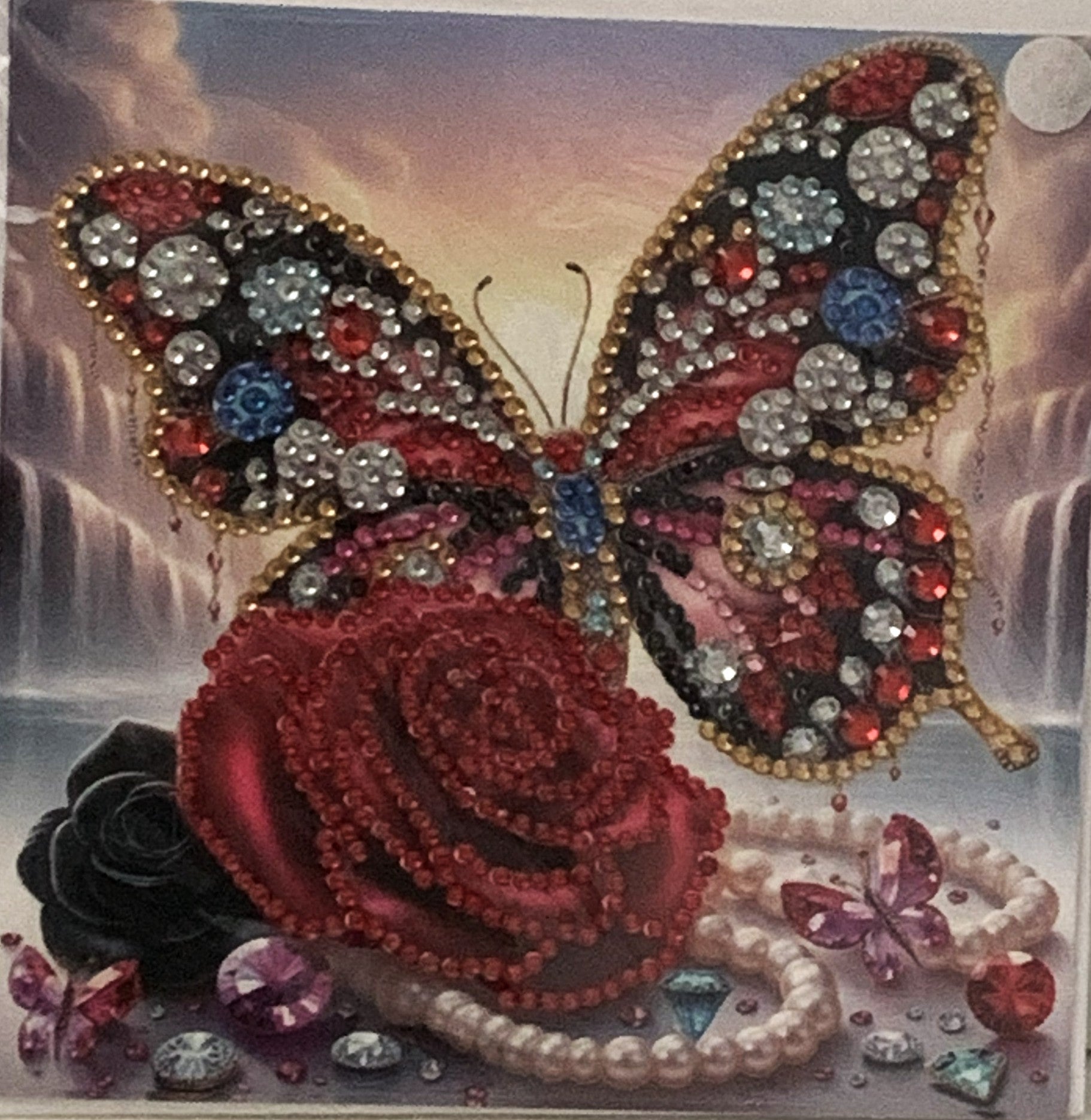 Jewelled Butterfly & Rose Crystal Art Card