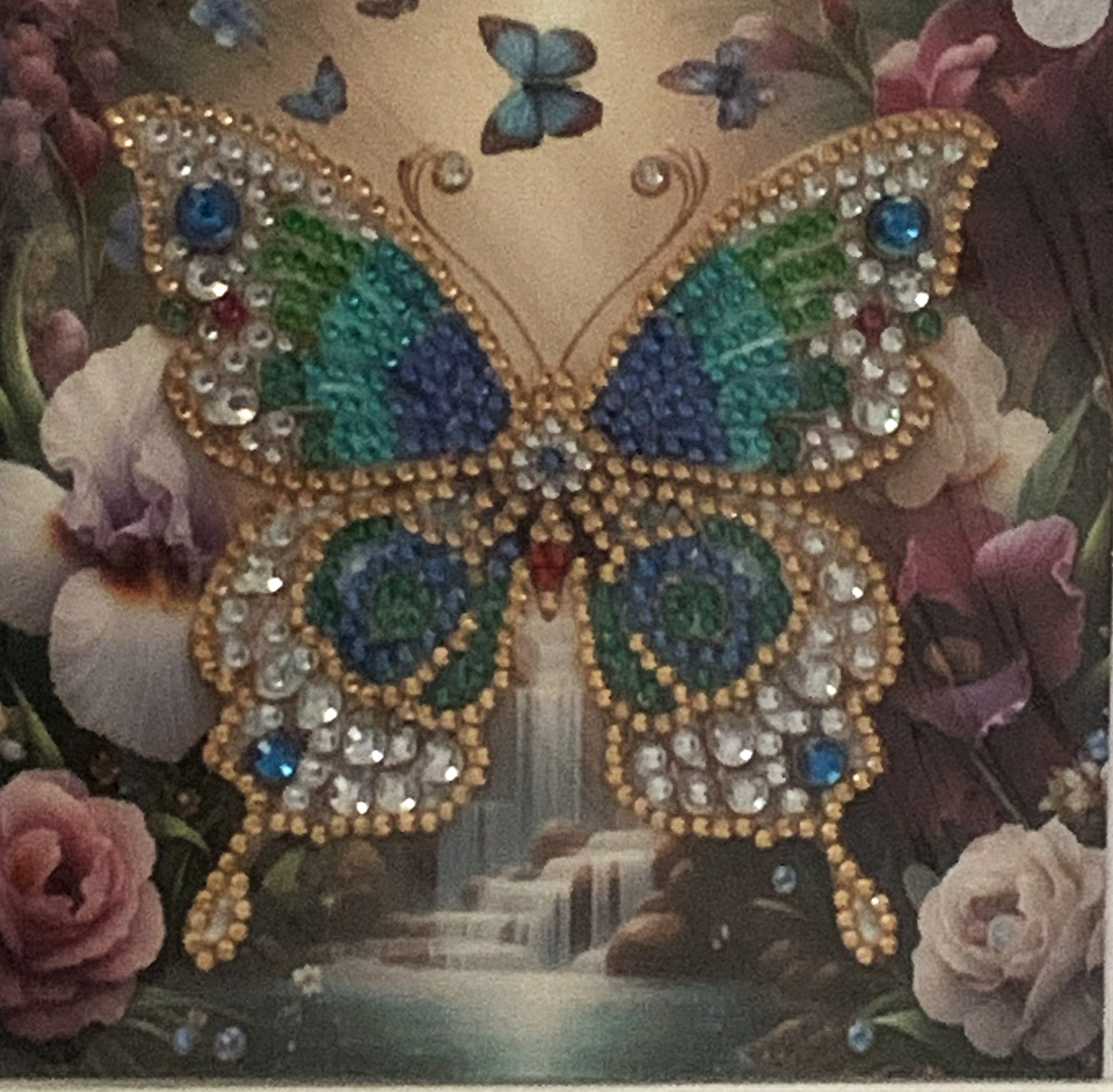 Teal & Gold Butterfly Crystal Art Card