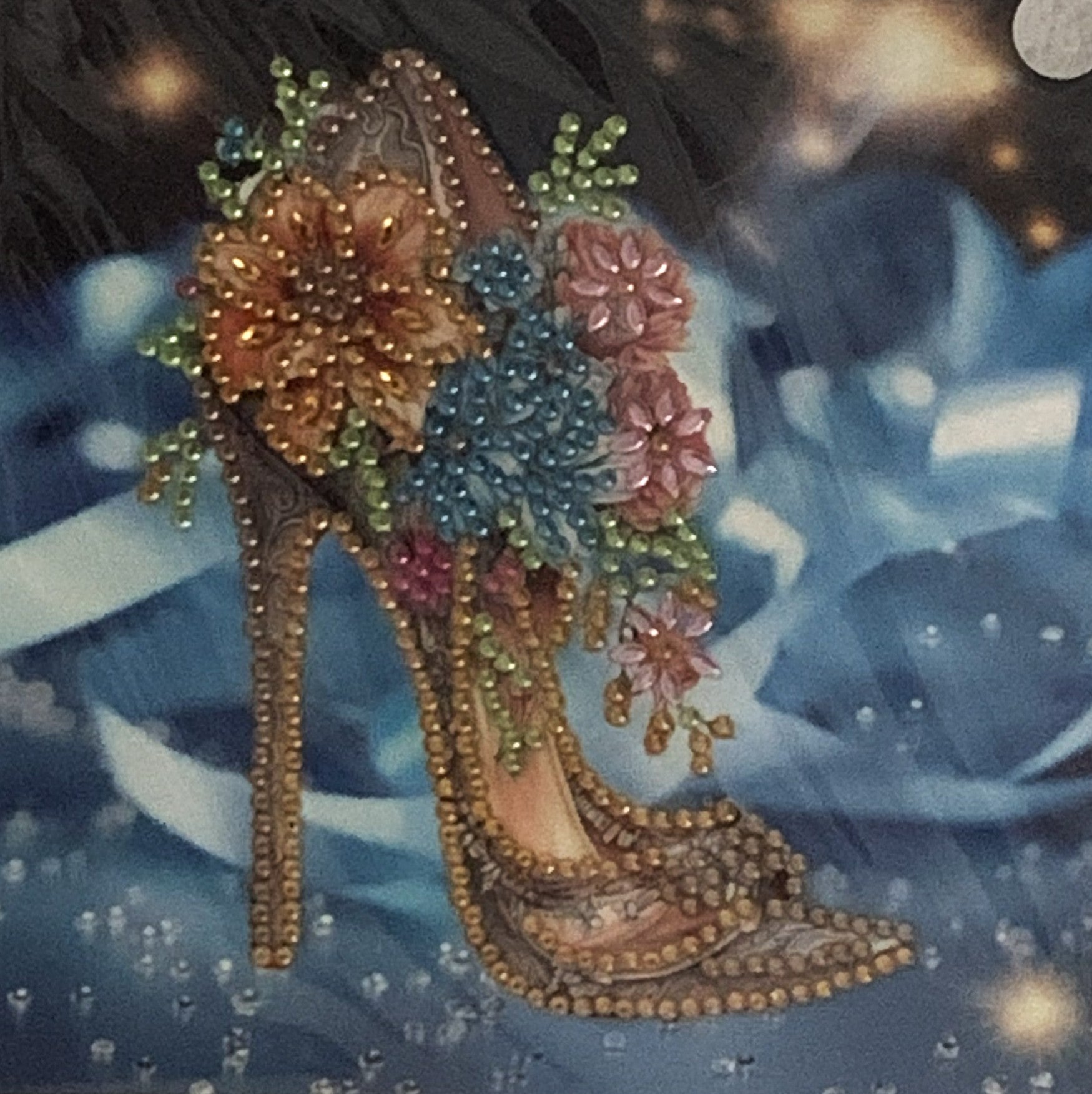 Floral Gold Stiletto Crystal Art Greeting Card