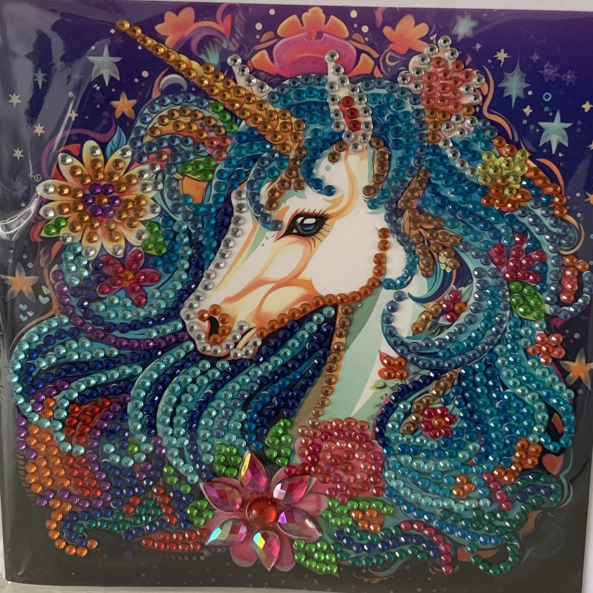 Blue Mane Unicorn Starry Night Crystal Art Card