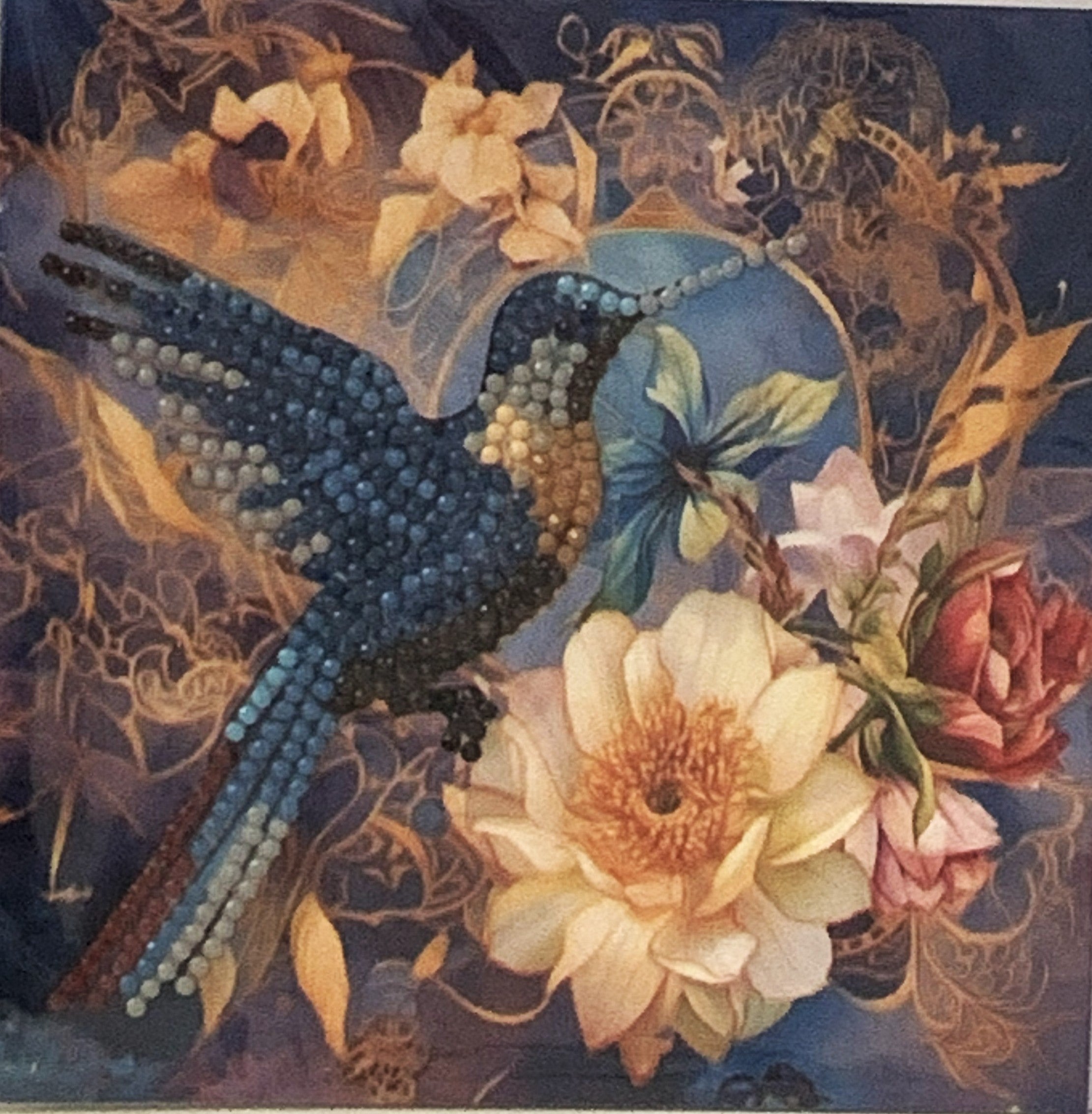 Blue Hummingbird & Magnolia Crystal Art Card