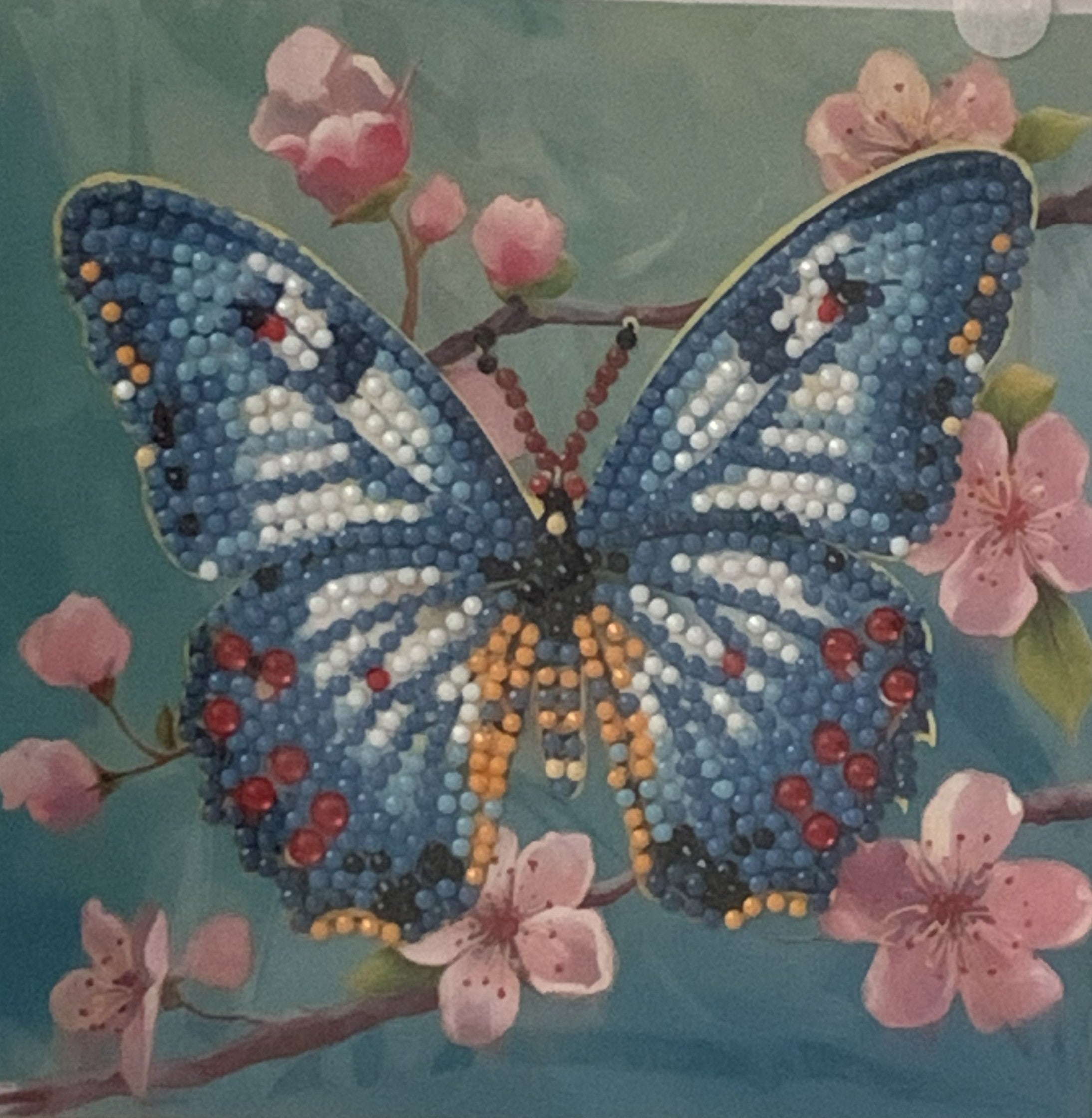 Blue Butterfly & Cherry Blossom Crystal Art Card