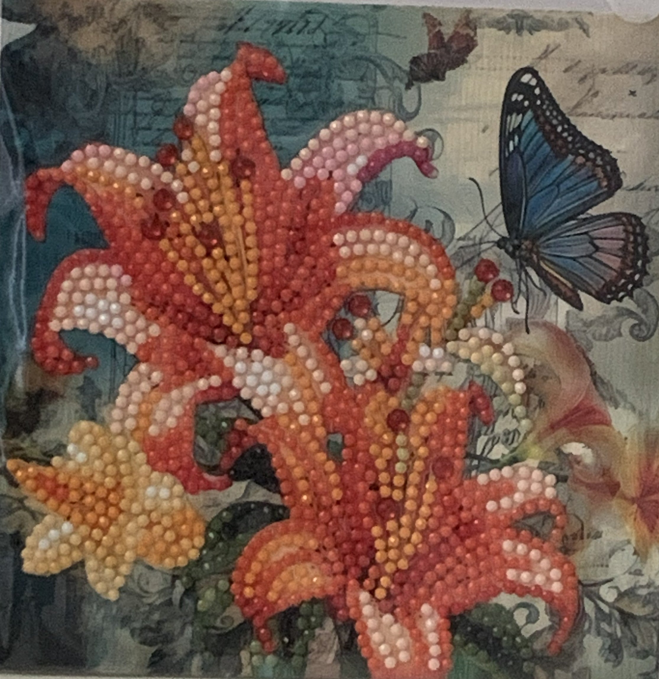 Tiger Lily & Blue Butterfly Crystal Art Card