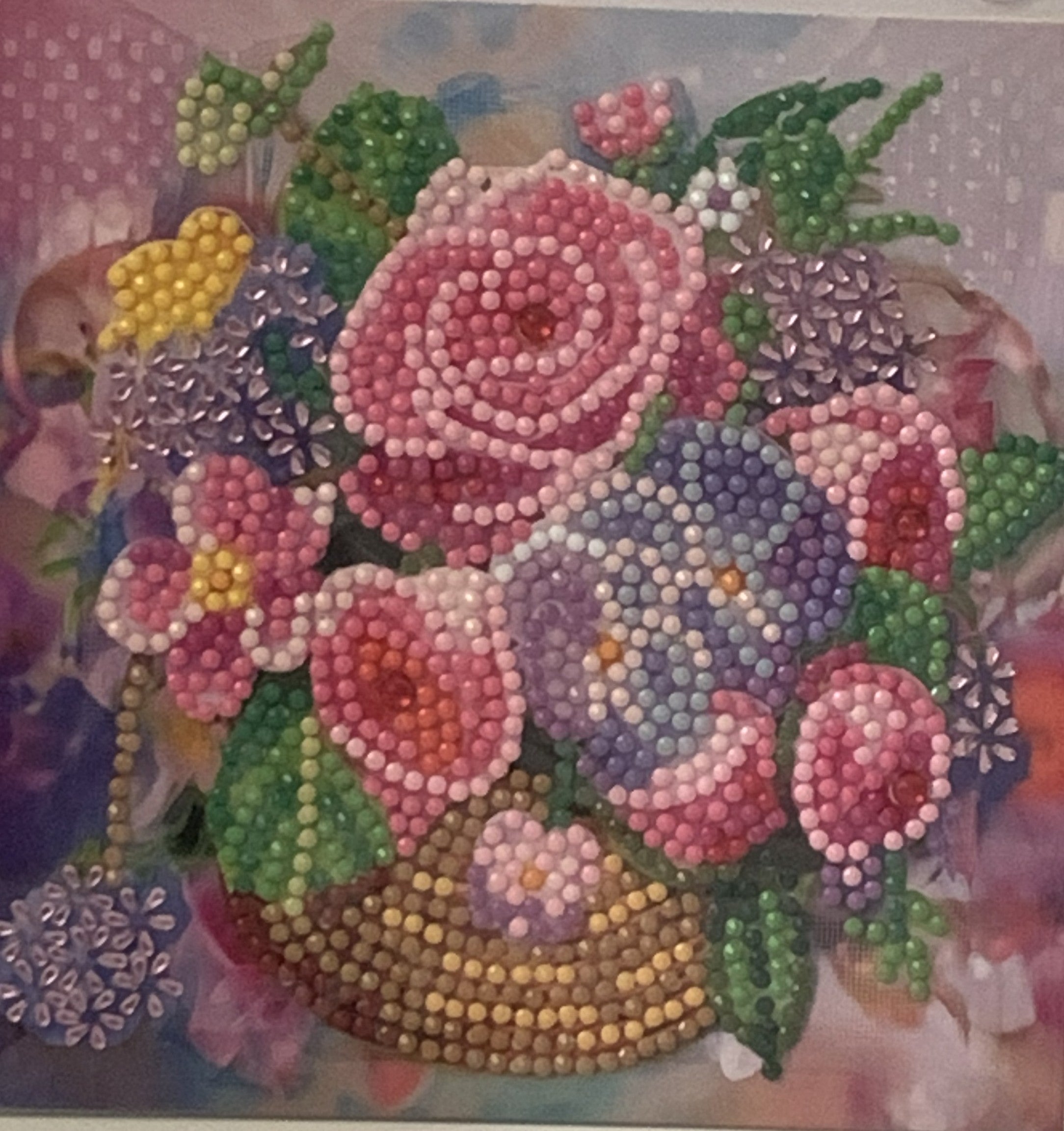 Rose & Hydrangea Basket Crystal Art Card
