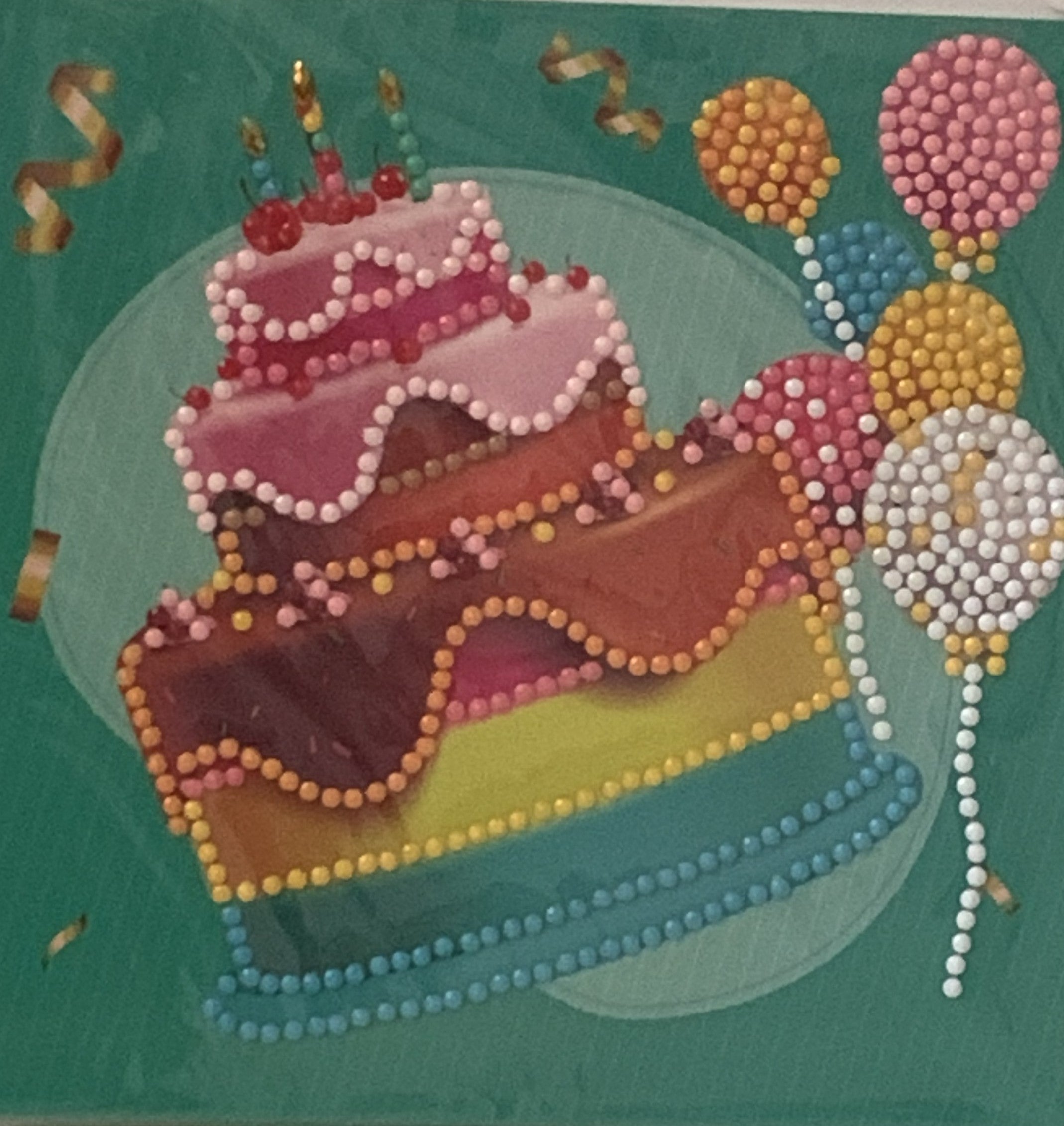 Birthday Cake & Balloons Crystal Art Card